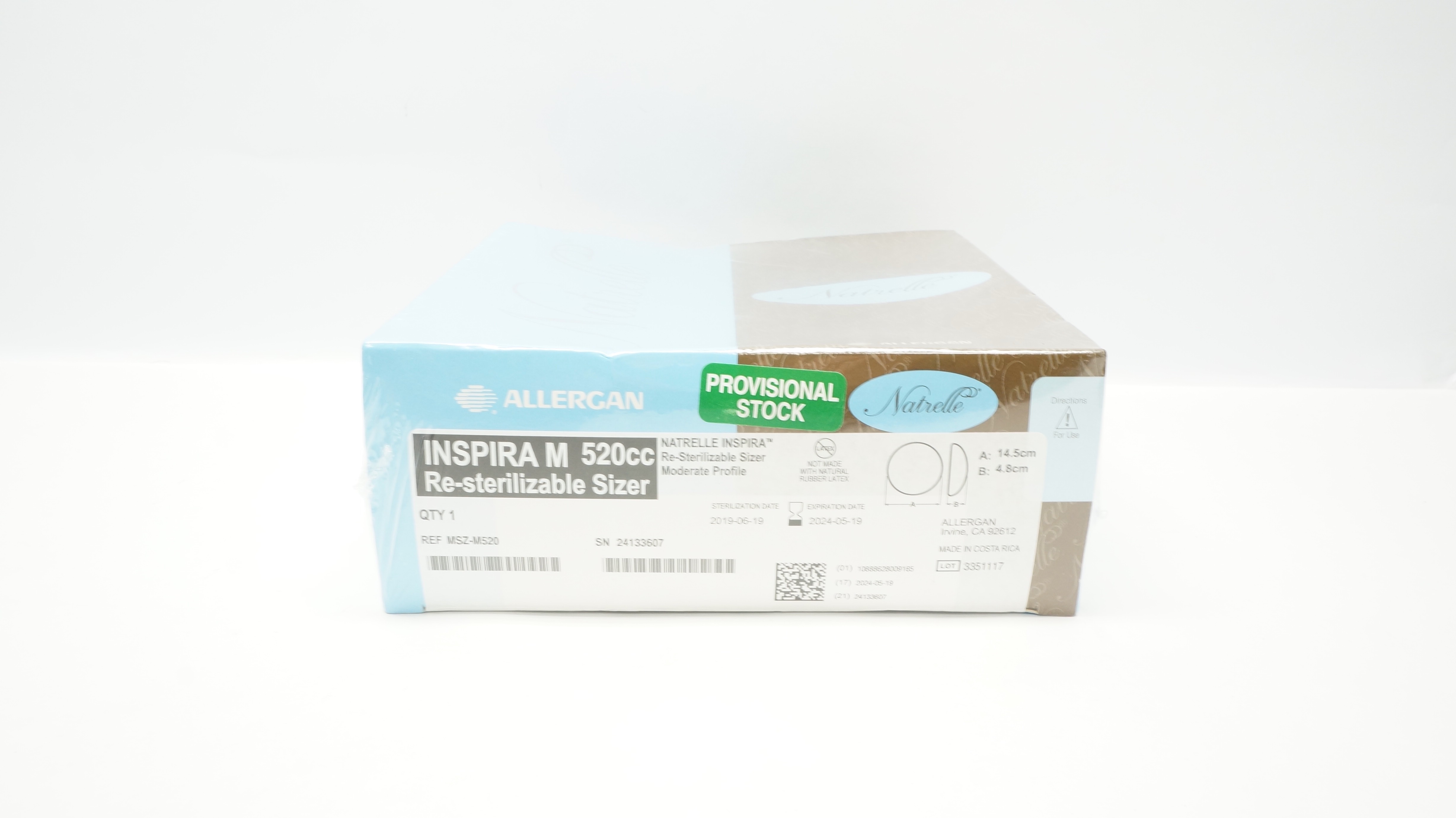 Allergan MSZM520 Natrelle Inspira M ReSterilizable Sizer 14.5cm x 4