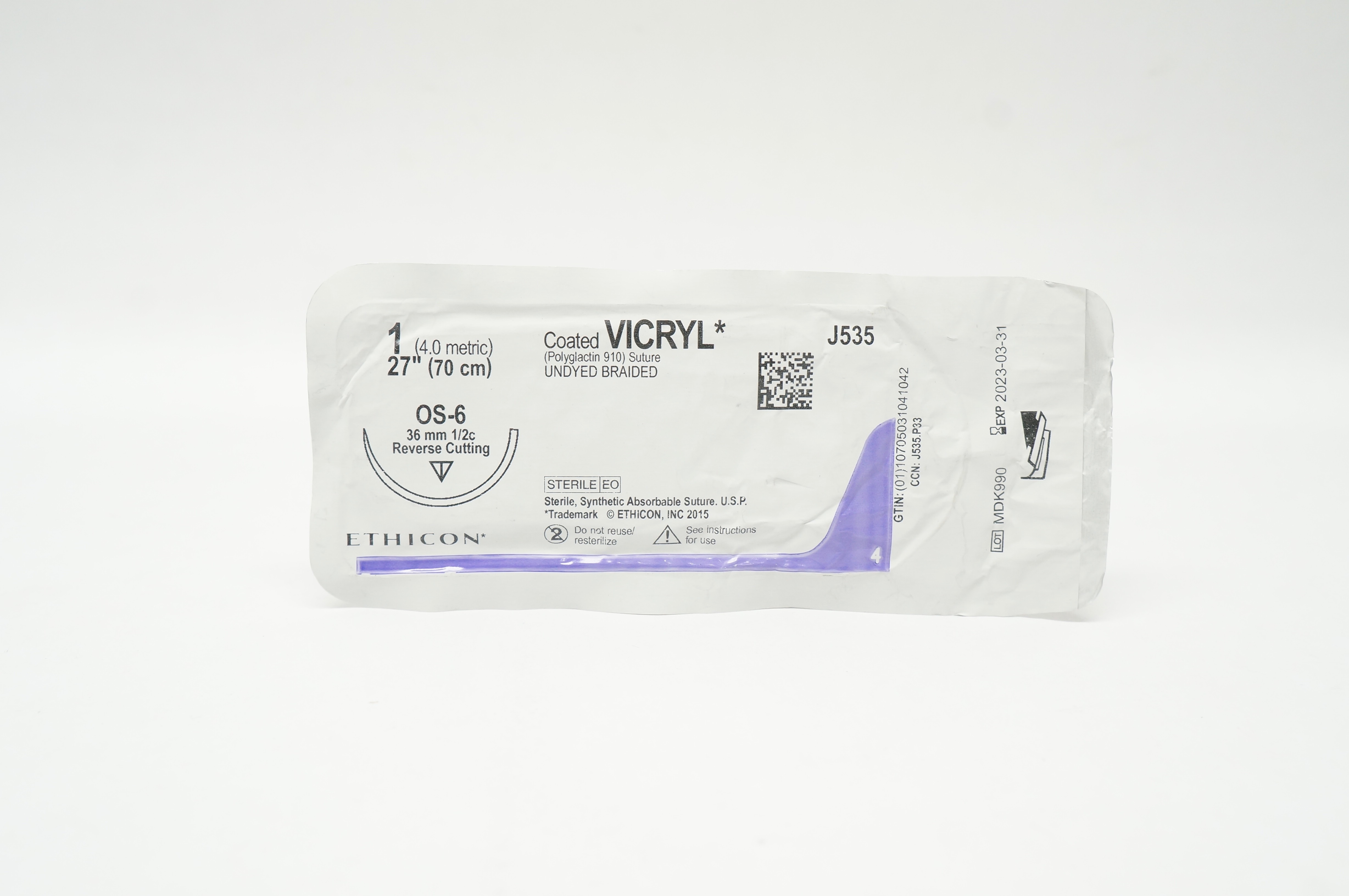 Ethicon J535 1 VICRYL OS-6 36mm 1/2c Reverse Cutting 27 inch