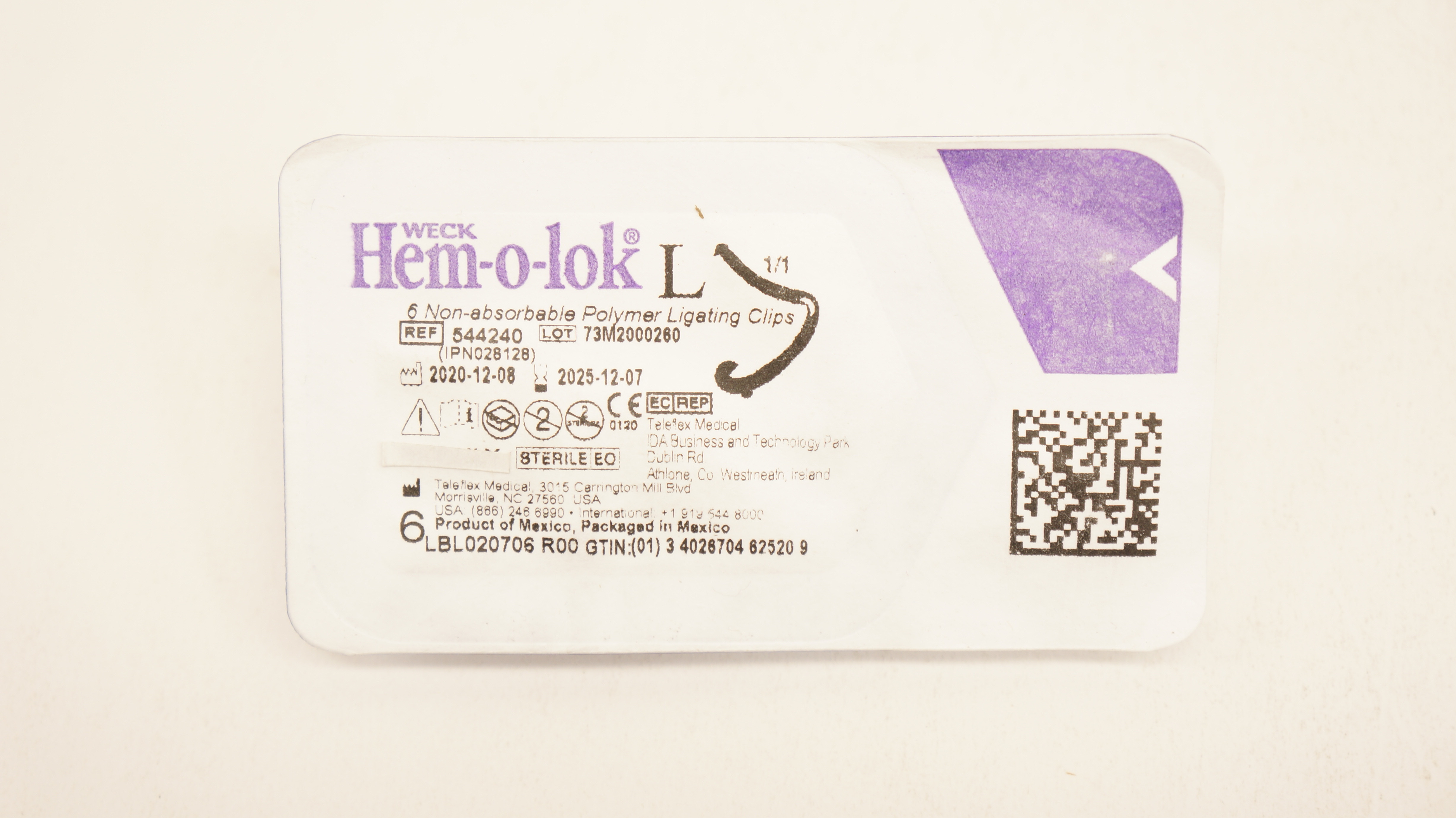 Teleflex 544240 Weck Hem-o-lok 6 Non-Absorbable Polymer Ligating Clips Large