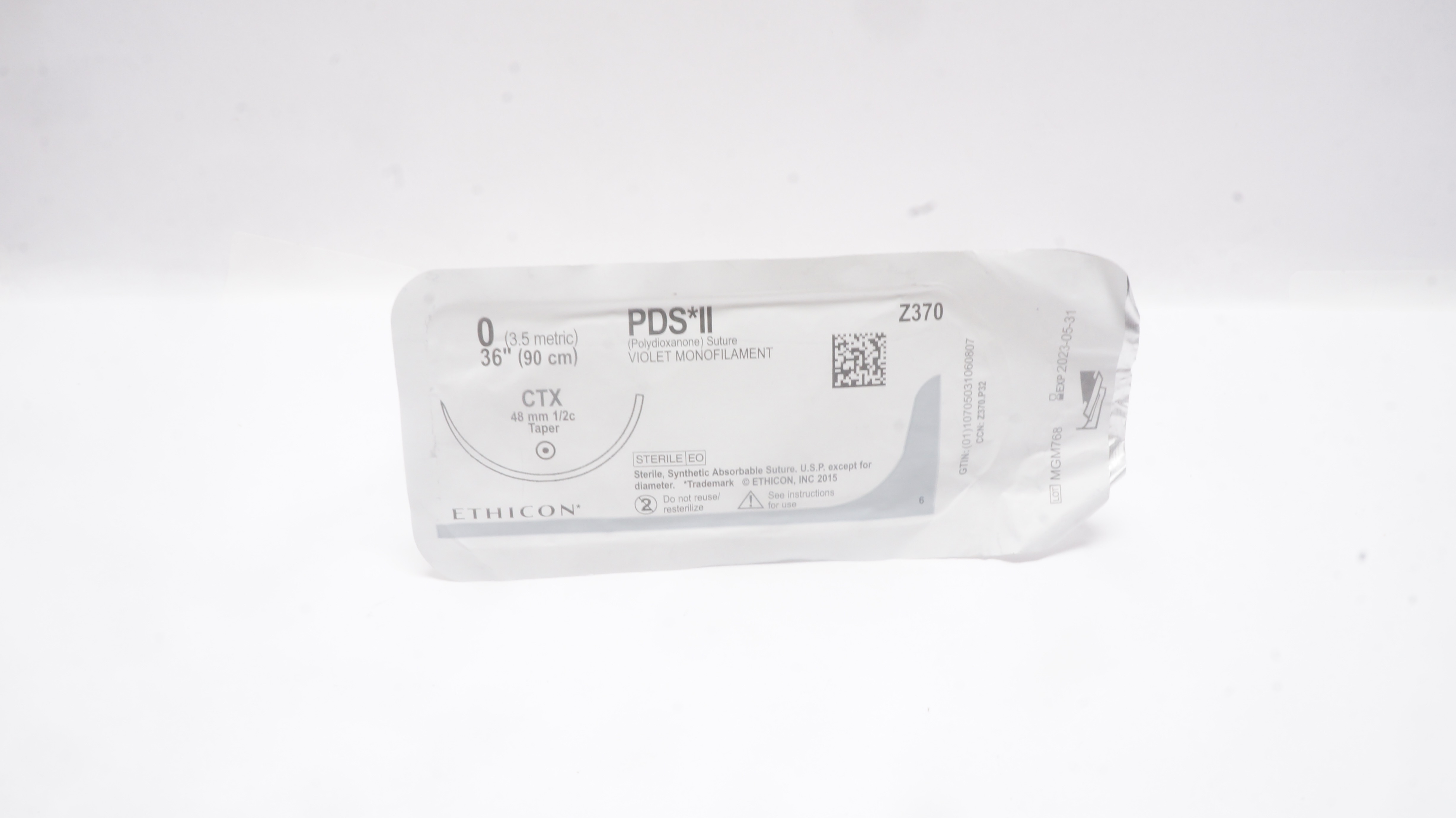 Ethicon Z370 0 PDS II Polydioxanone Sterile Stre CTX 48mm 1/2c Taper, 36inch (x)