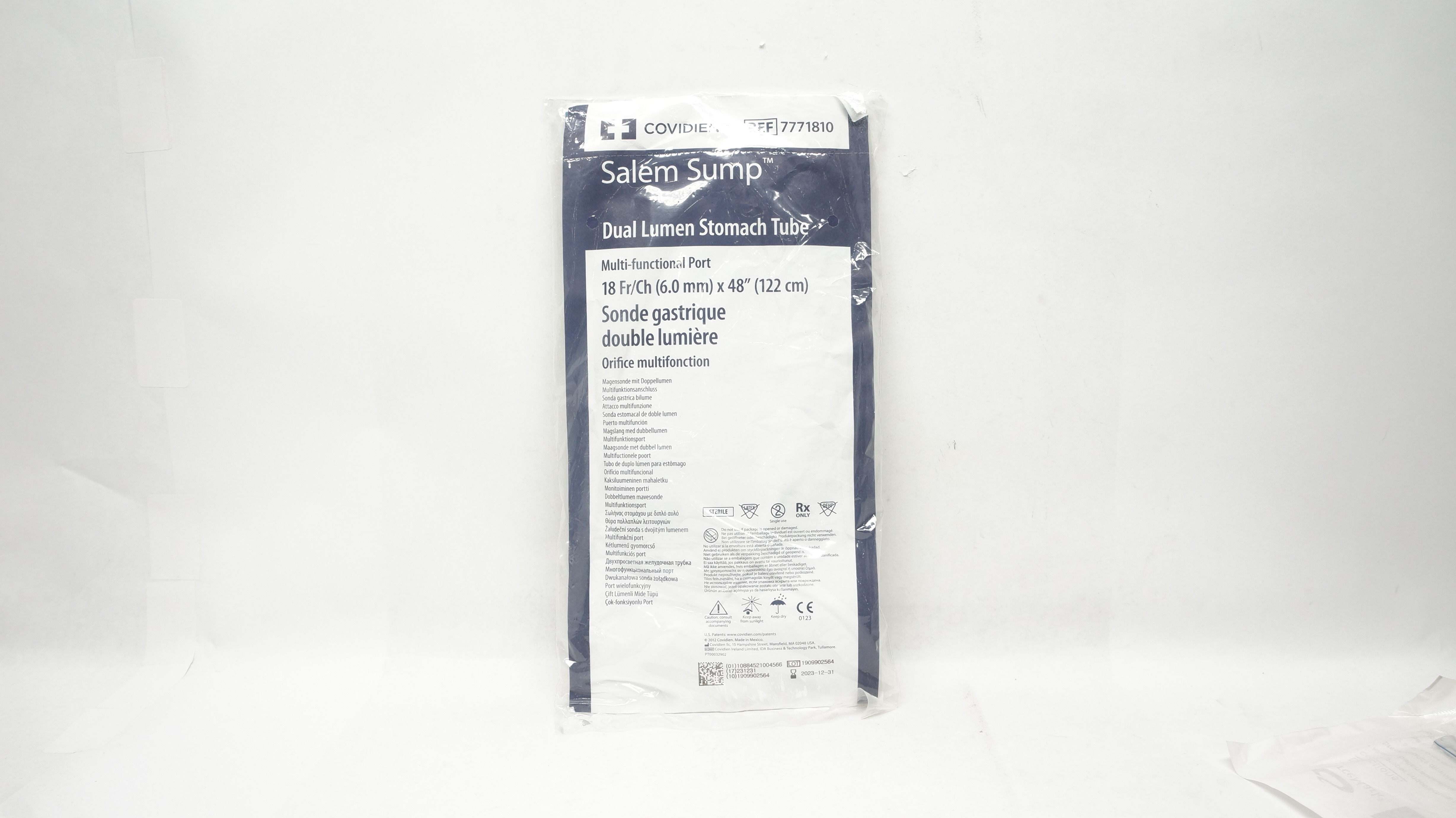 Covidien 7771810 Salem Sump Dual Lumen Stomach Tube 18Fr/Ch x 48 inch