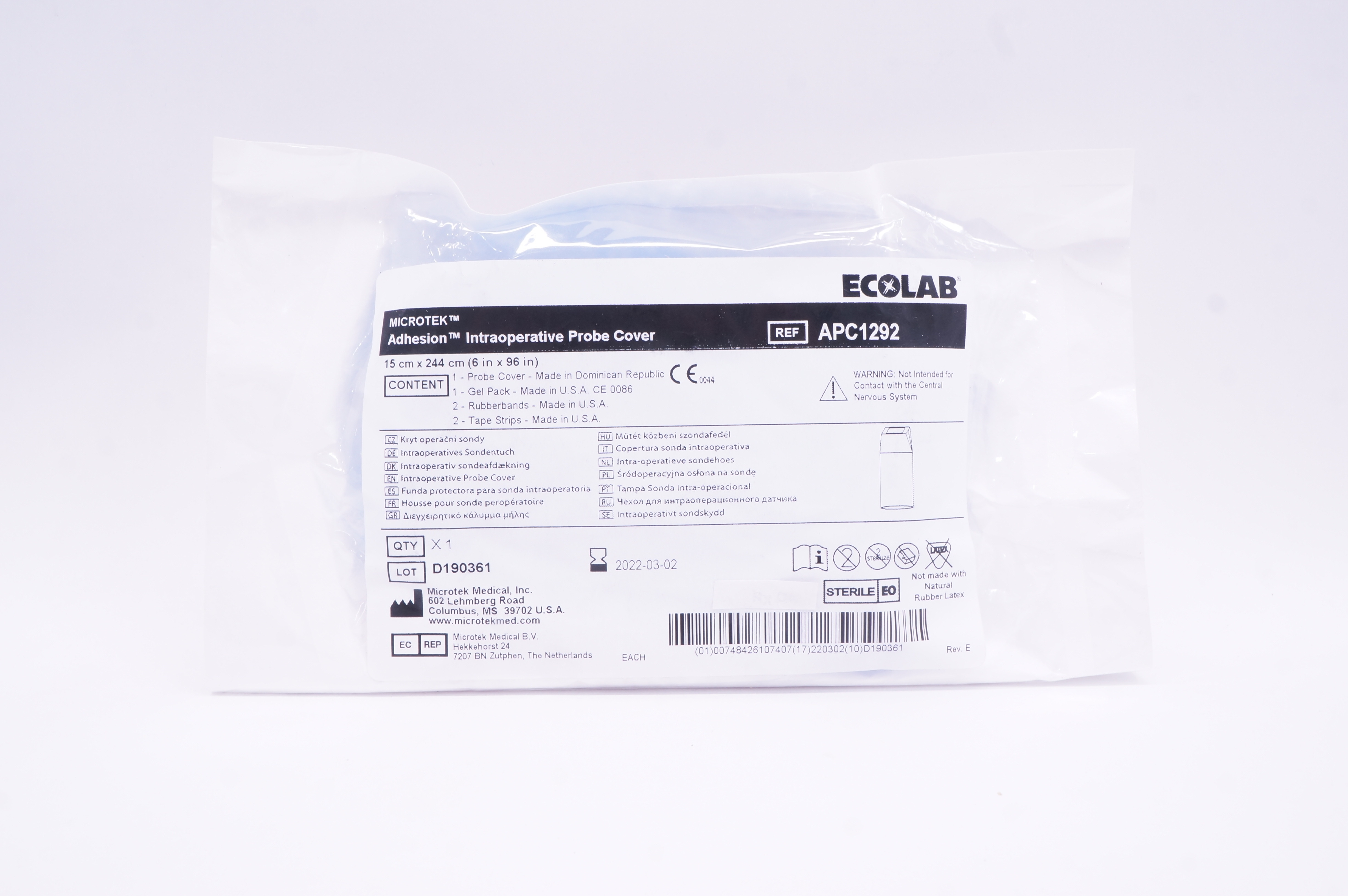 Microtek APC1292 Ecolab Adhesion Intraoperative Probe Cover 6 inch x 96 ...