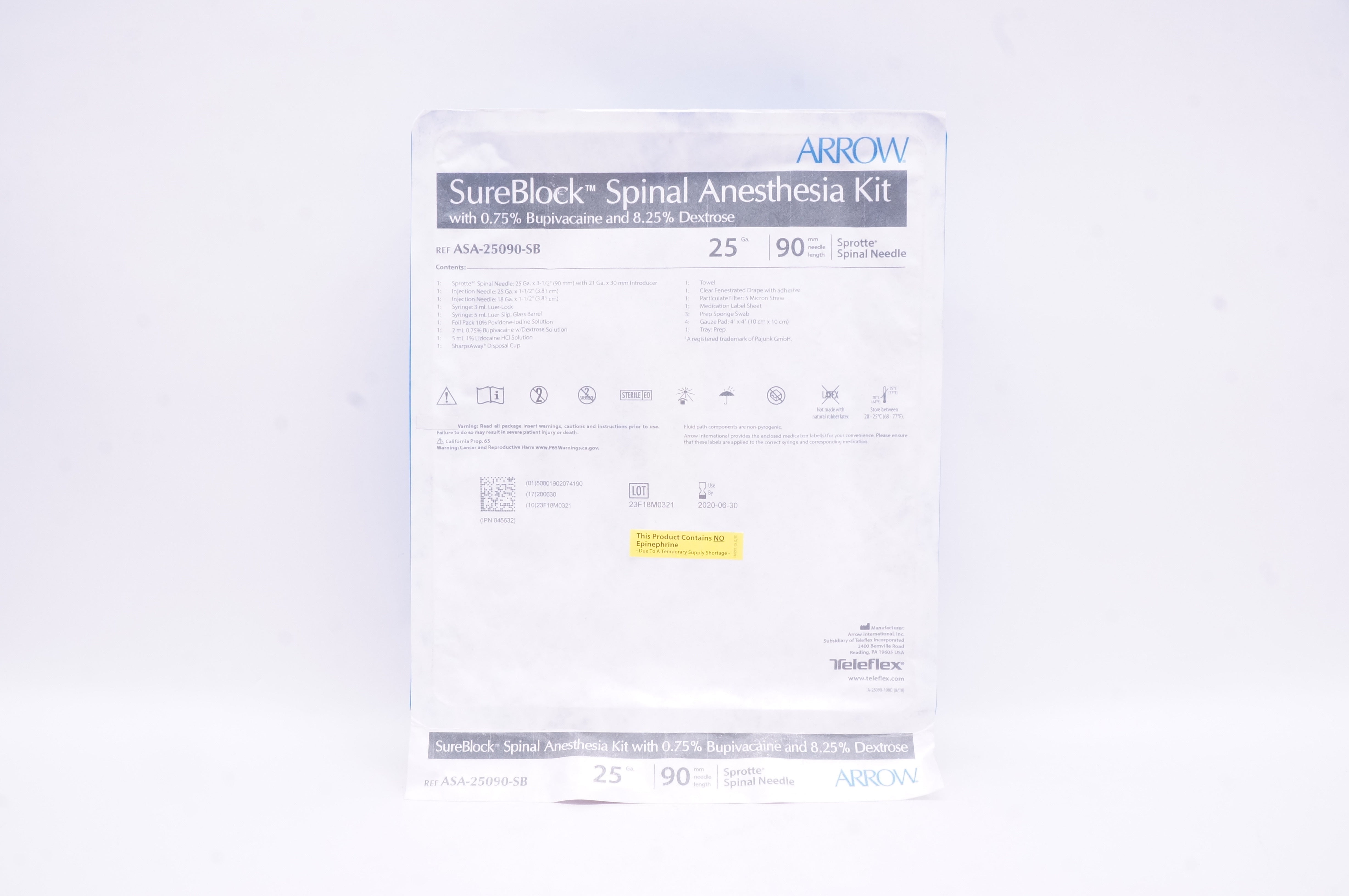 Arrow ASA-25090-SB SureBlock Spinal Anesthesia Kit 25Ga x 90mm (x)