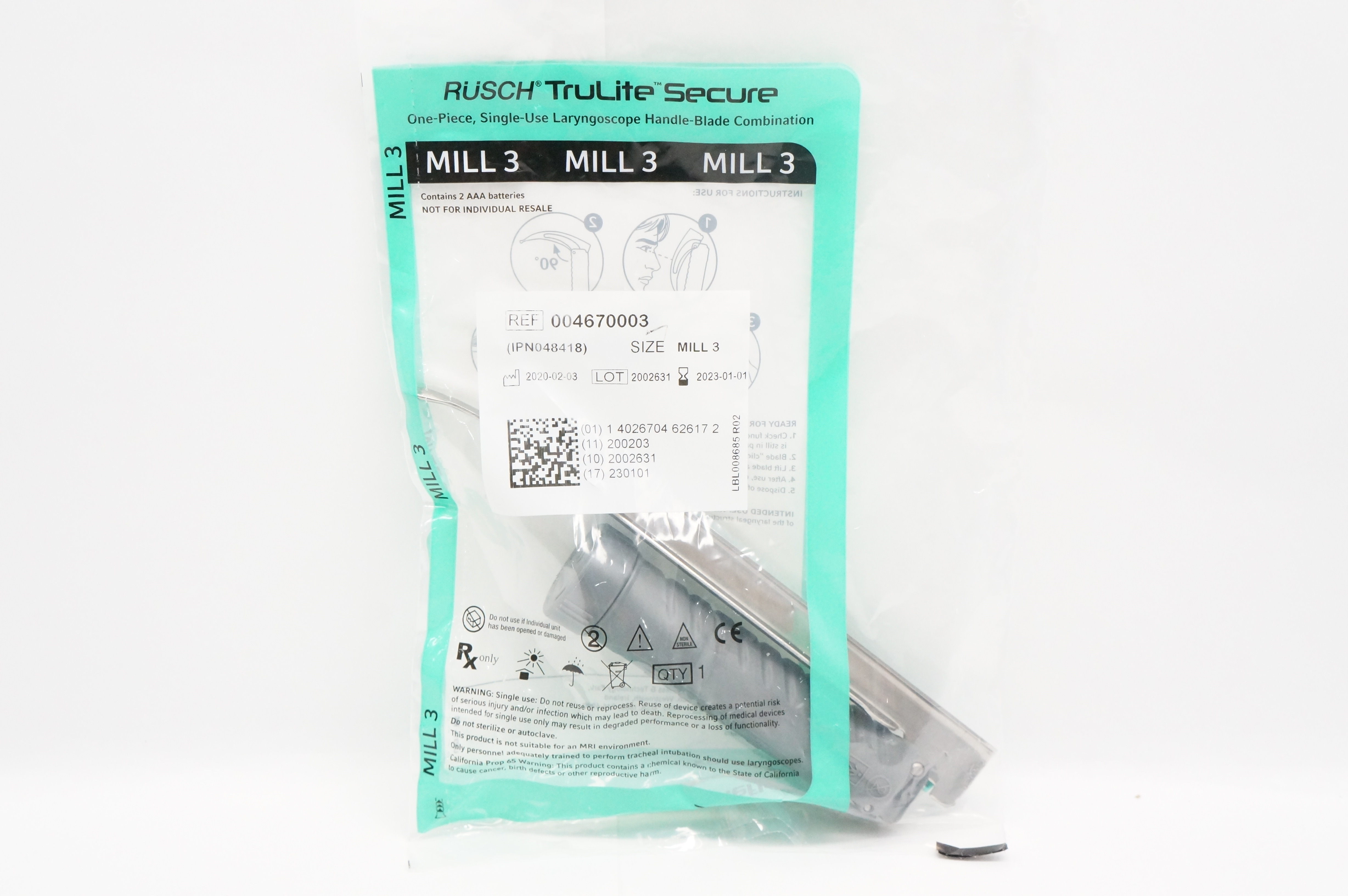 Teleflex 004670003 Rusch TruLite Secure Laryngoscope Handle-Blade Mill 3 (x)