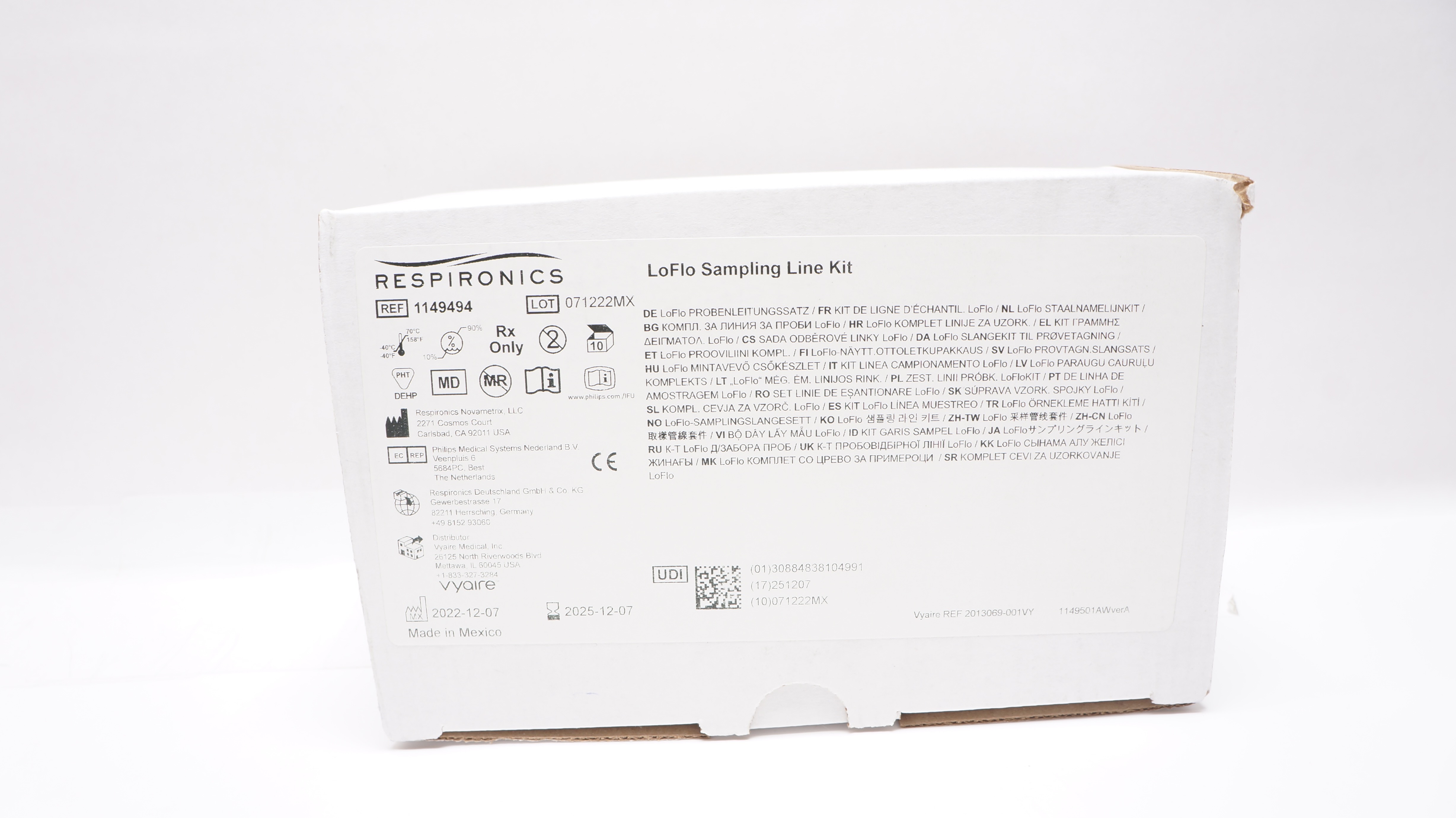 Respironics 1149494 Vyaire LoFlo Sampling Line Kit - Case of 10