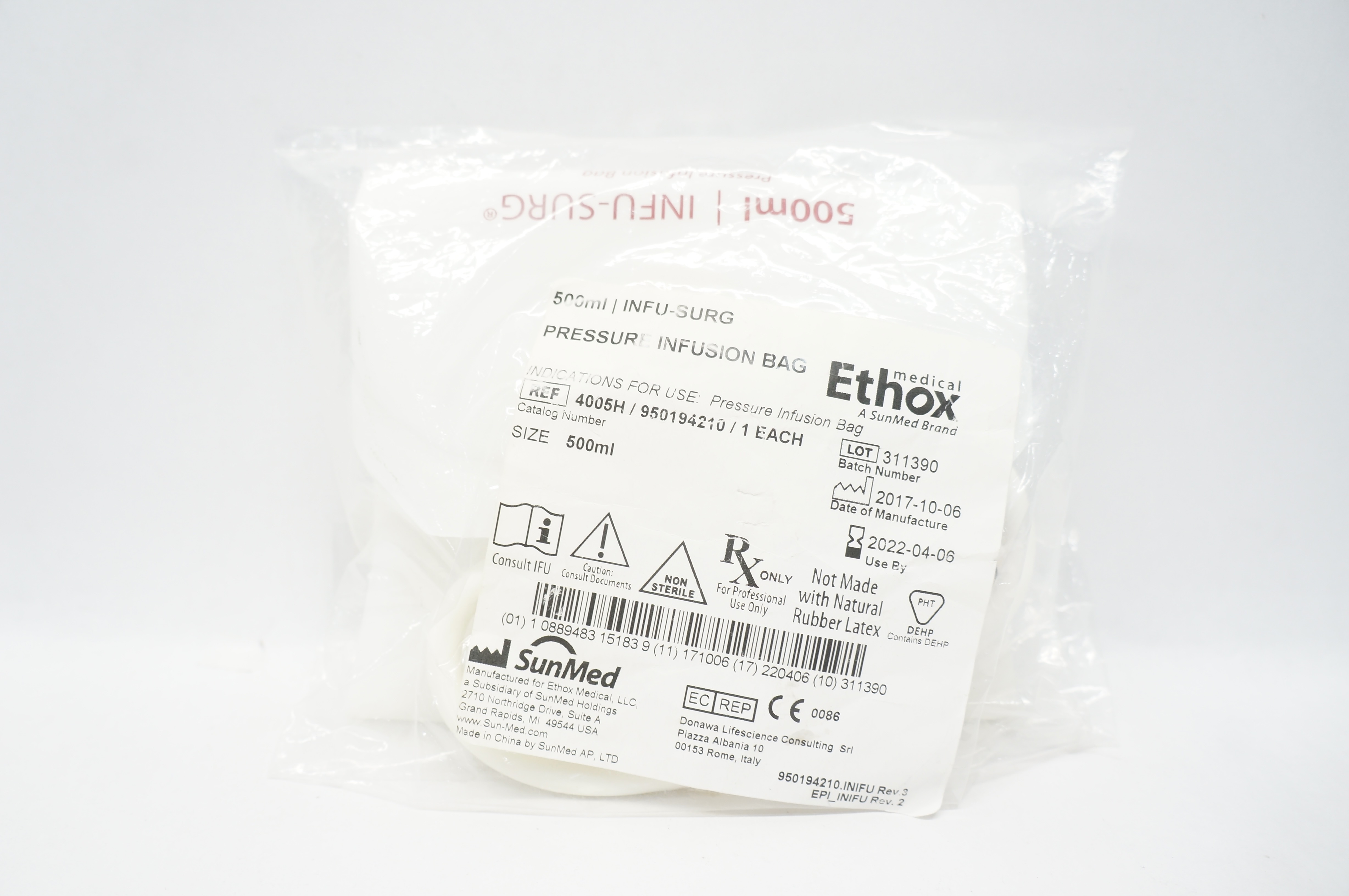 Sun-Med 4005H/950194210 Ethox Infu-Surg Pressure Infusion Bag 500ml (x)