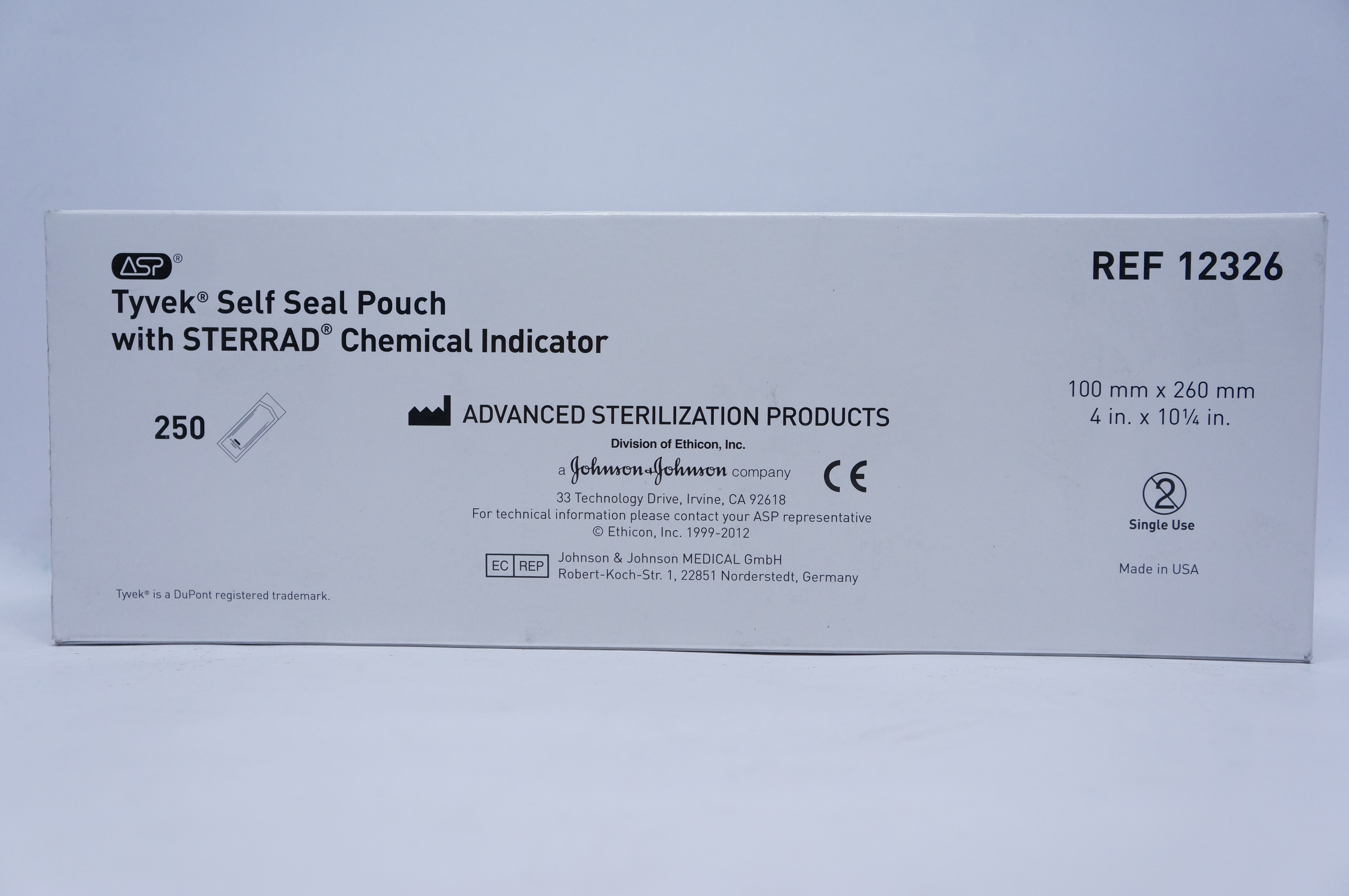 ASP 12326 Tyvek Self Seal Pouch W/STERRAD Chemical 4inch x 10-1/4inch - Box of 250