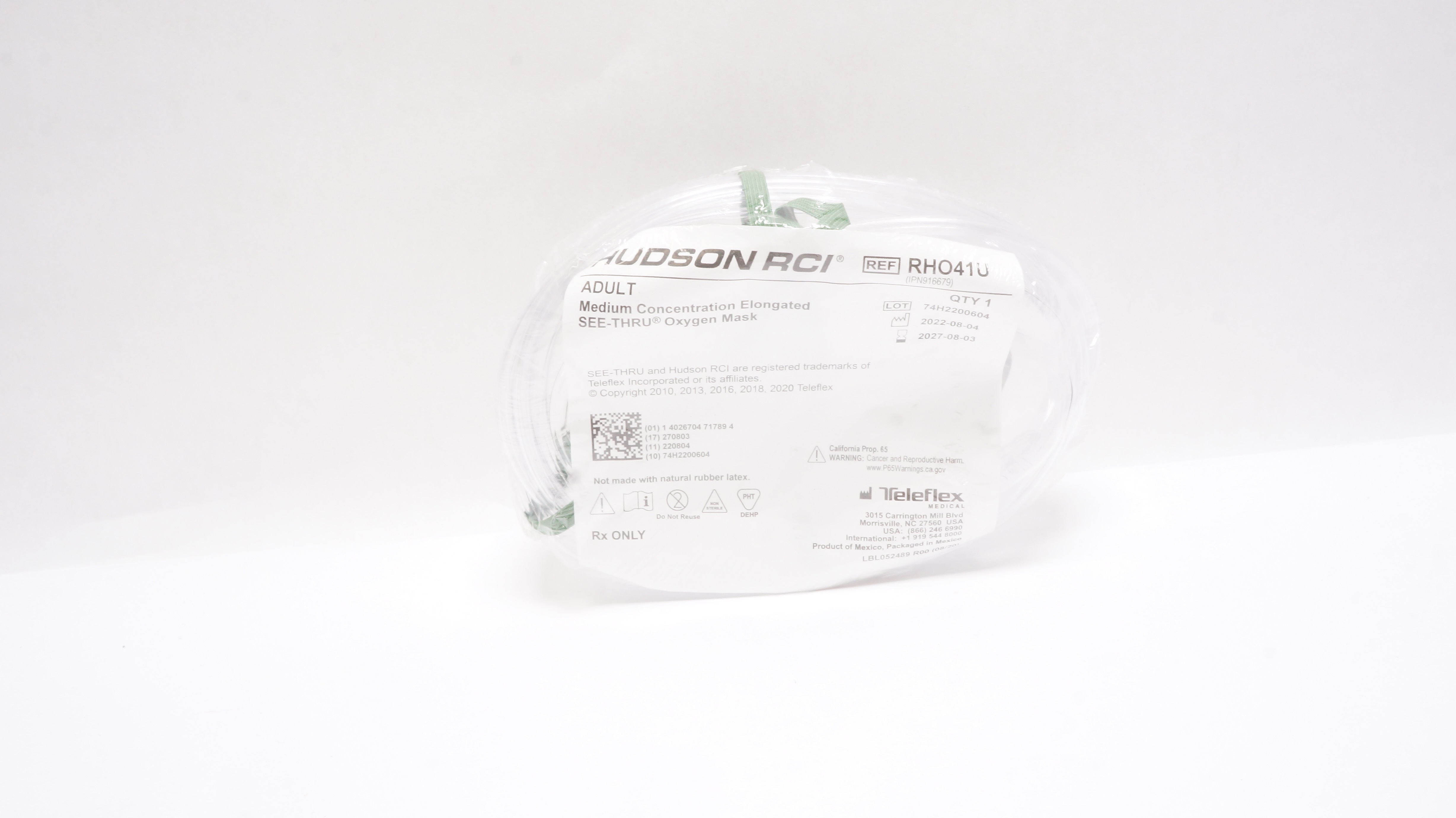 Hudson O2 Fae Mask Teleflex RHO41U Hudson RCI See-Thru Oxygen Mask, Medium Concentration ...