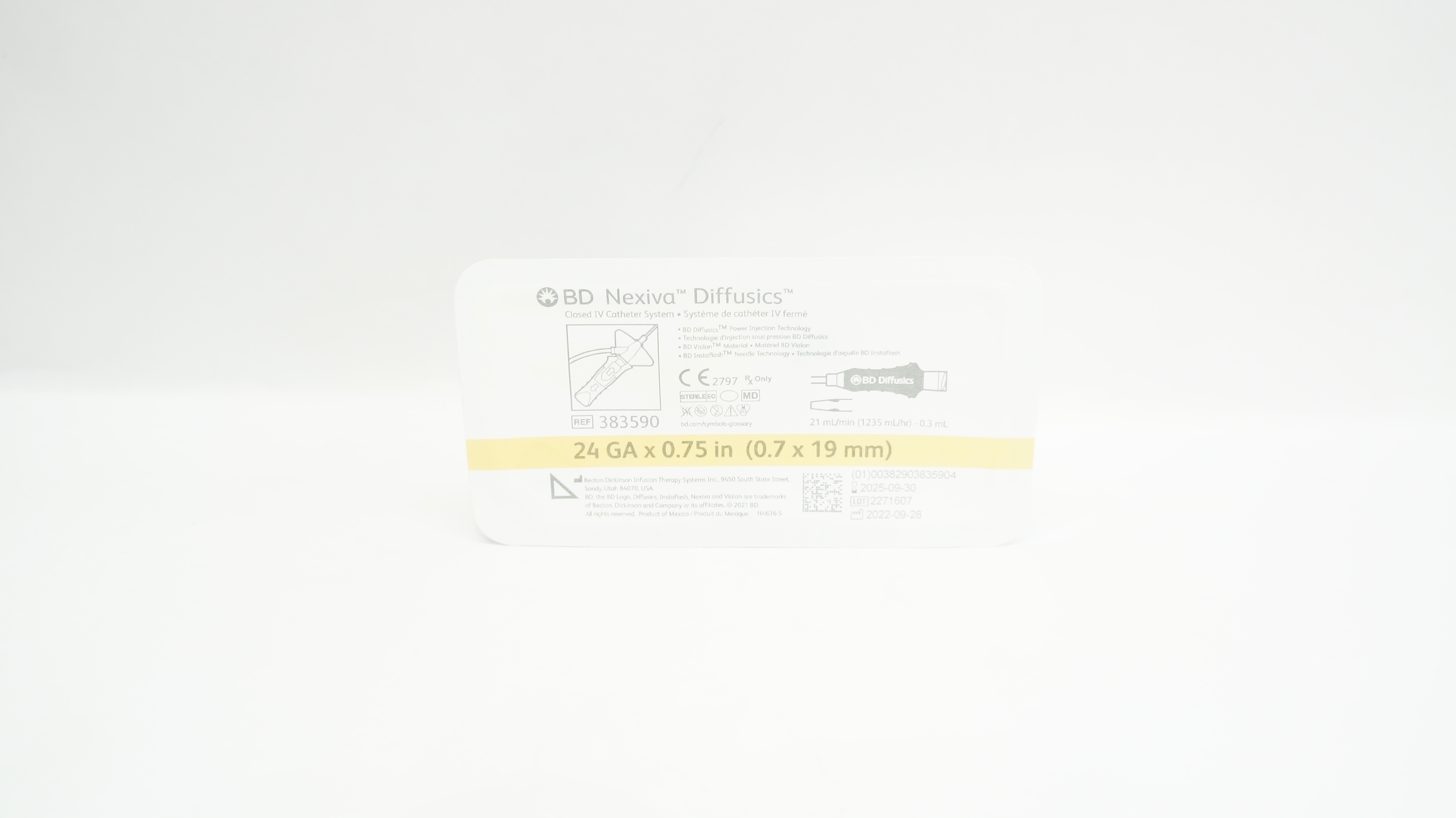 BD 383590 Nexiva Diffusics Closed IV Cath. System 24GA x 0.75inch