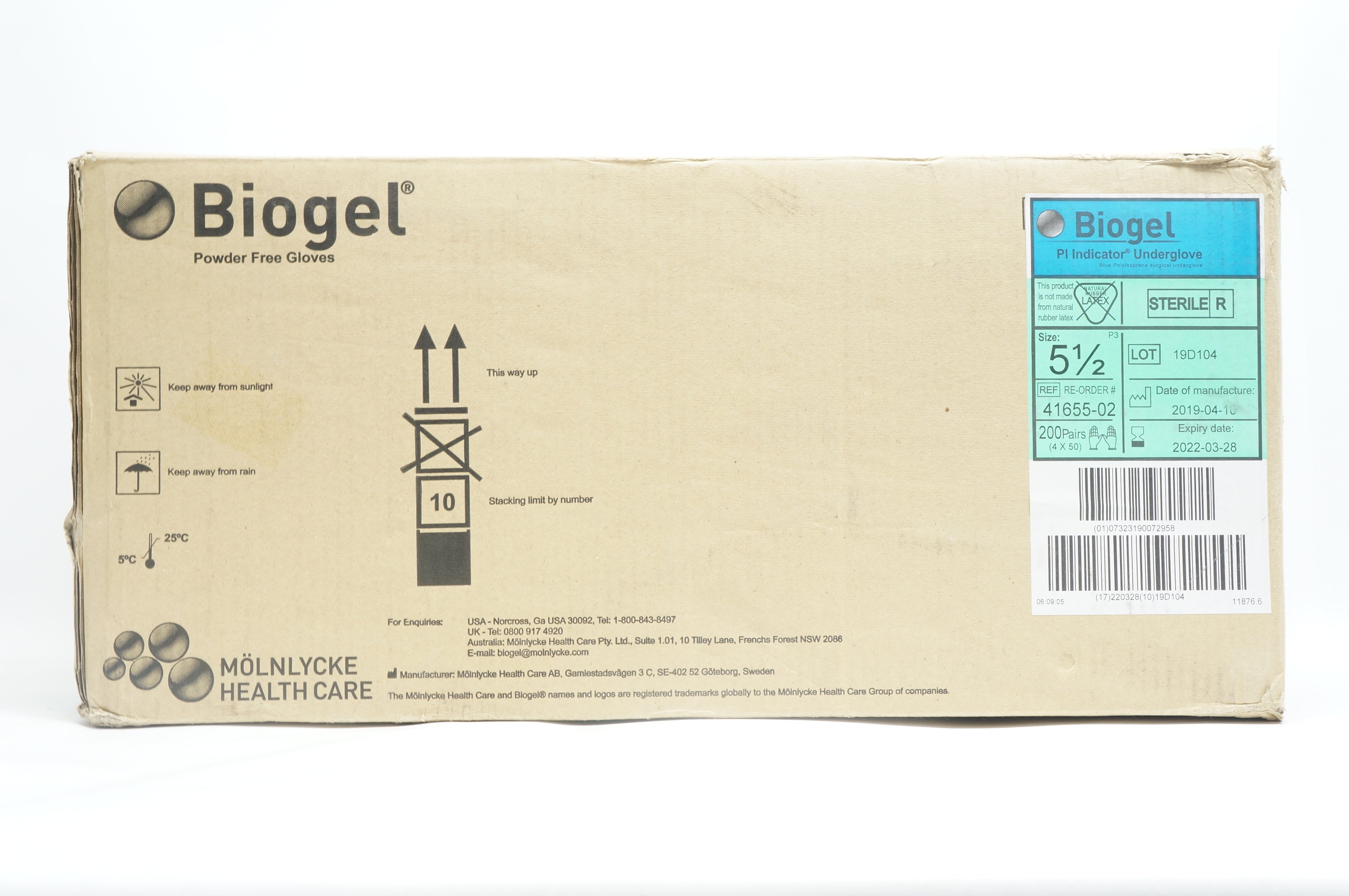 Health Care 41655-02 Biogel Indicator Powder Free Gloves Size 5-1/2 - Case of 200