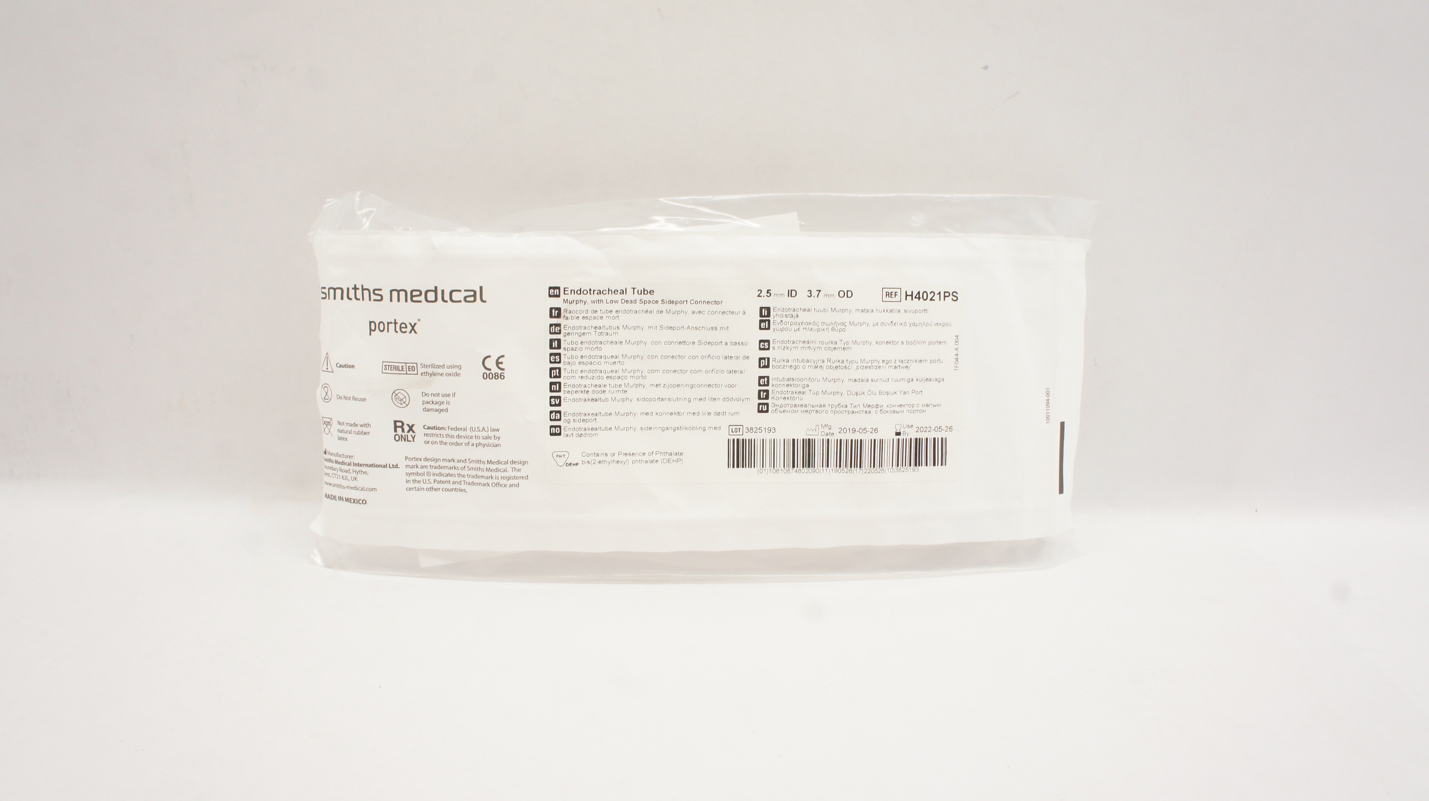 Smiths Medical H4021PS Portex Endotracheal Tube 2.5mm ID x 3.7mm OD (x)