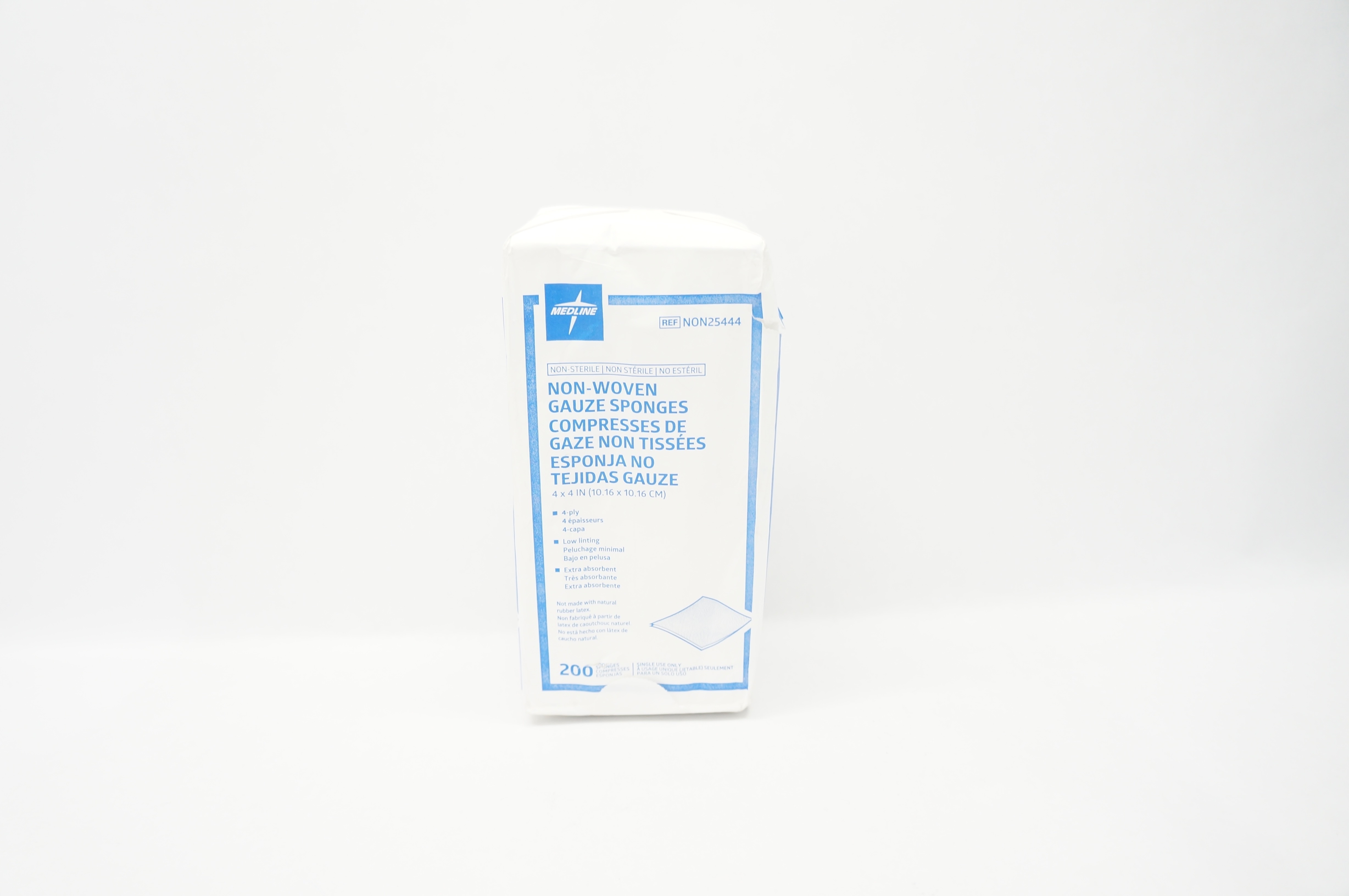 Medline NON25444 Non-Woven Gauze Sponges 4 x 4 inch 4-ply - Pack of 200