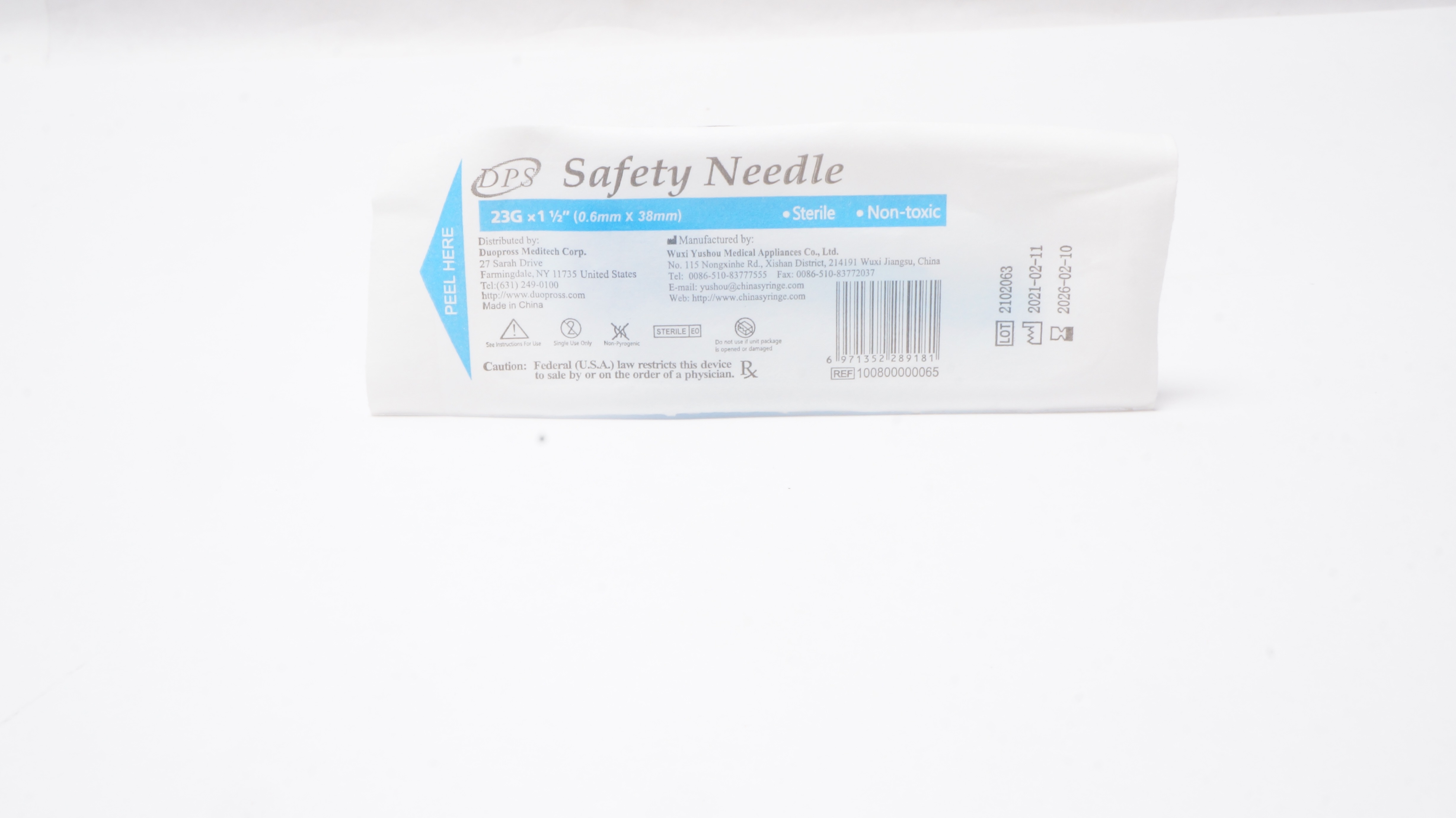 Wuxi Yushou Medical 100800000065 DPS Safety Ndle. 23G x 1-1/2inch