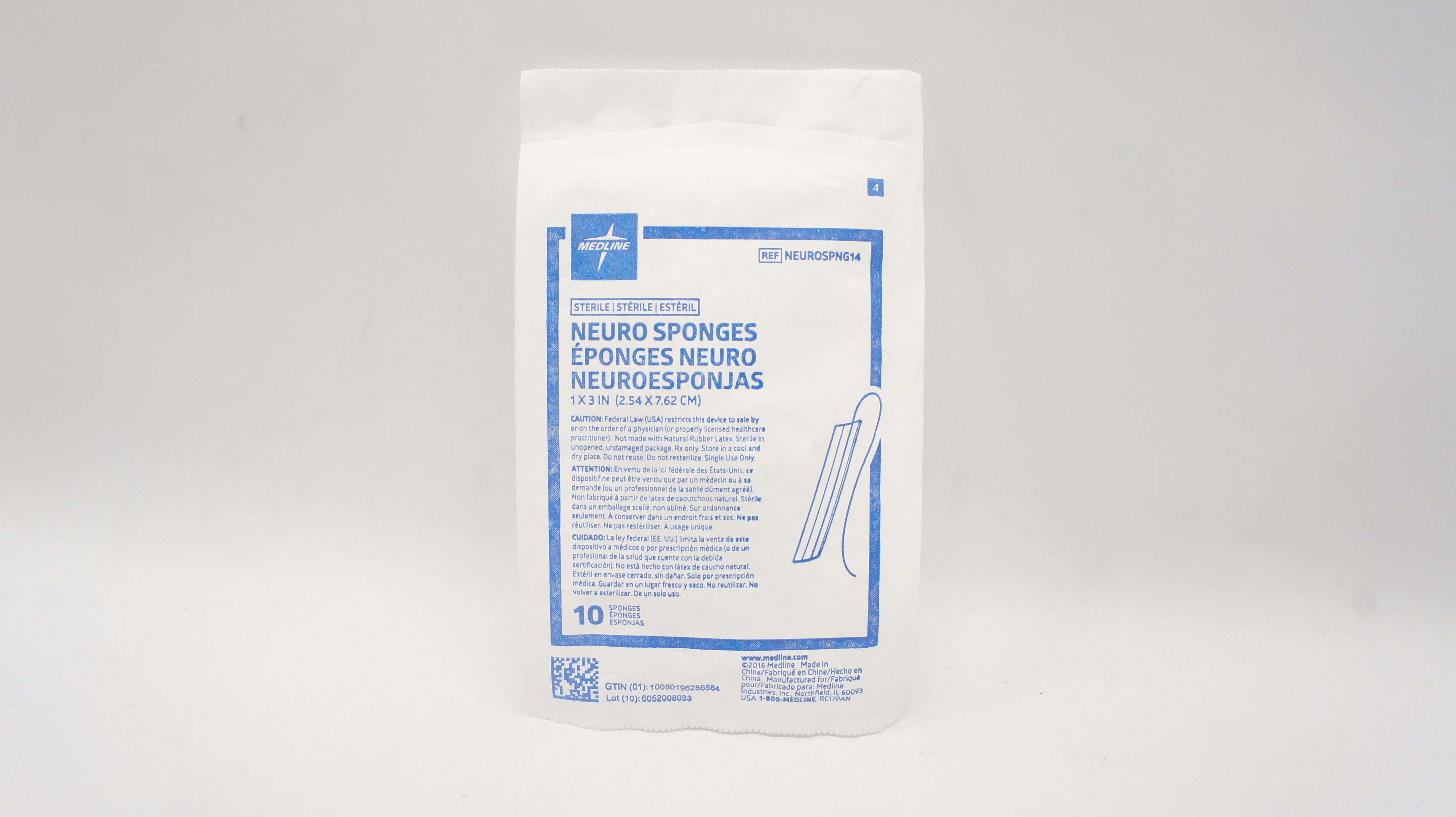 Medline NEUROSPNG14 Neuro Sponges 1inch x 3inch - Pack of 10