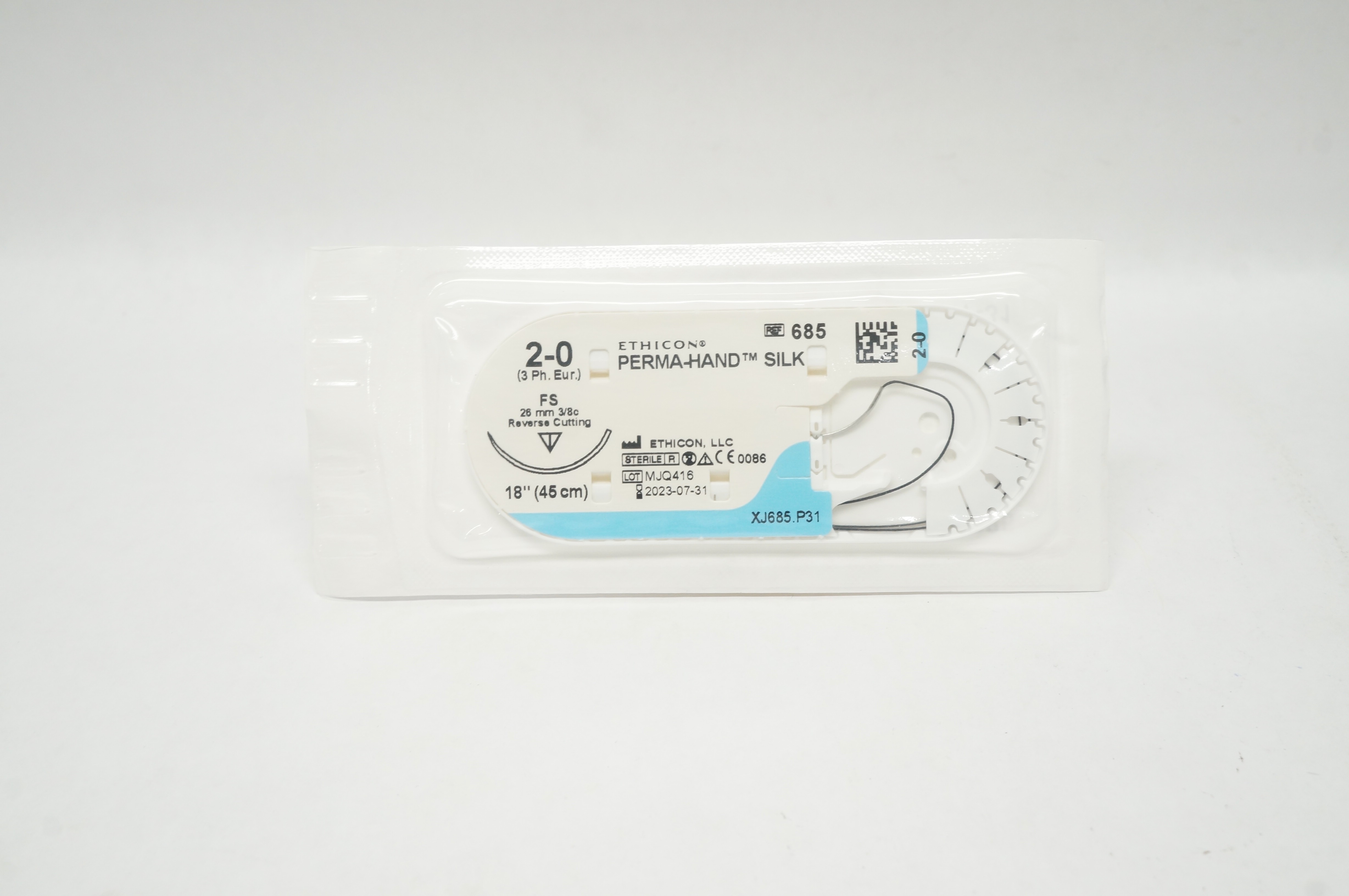 Ethicon 685 2-0 Perma-Hand Silk Stre FS, 26mm 3/8c Reverse Cutting, 18inch