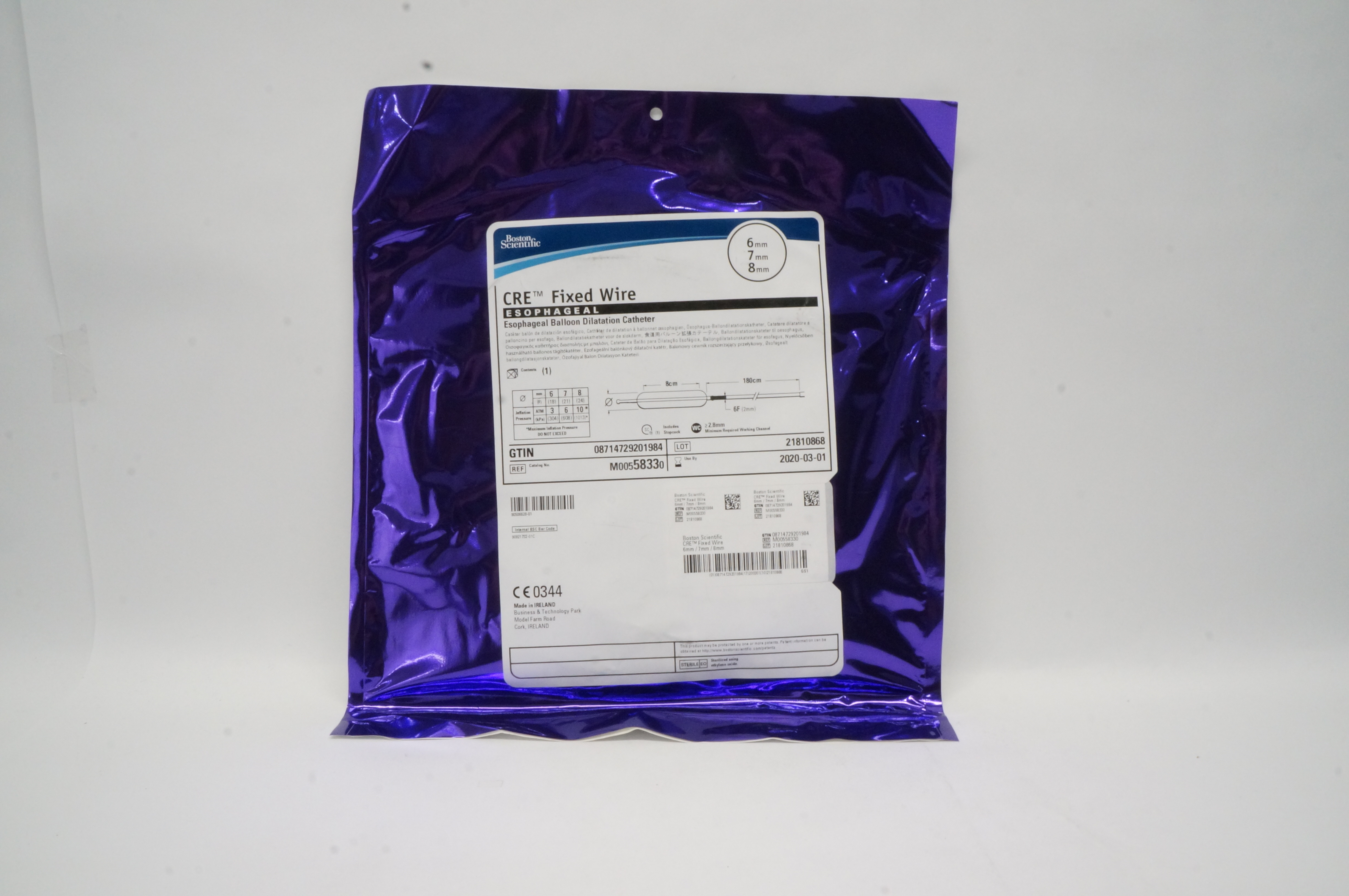 Boston Scientific M00558330 CRE Fixed Wire Esophageal Cath. 6mm/7mm/8mm (x)
