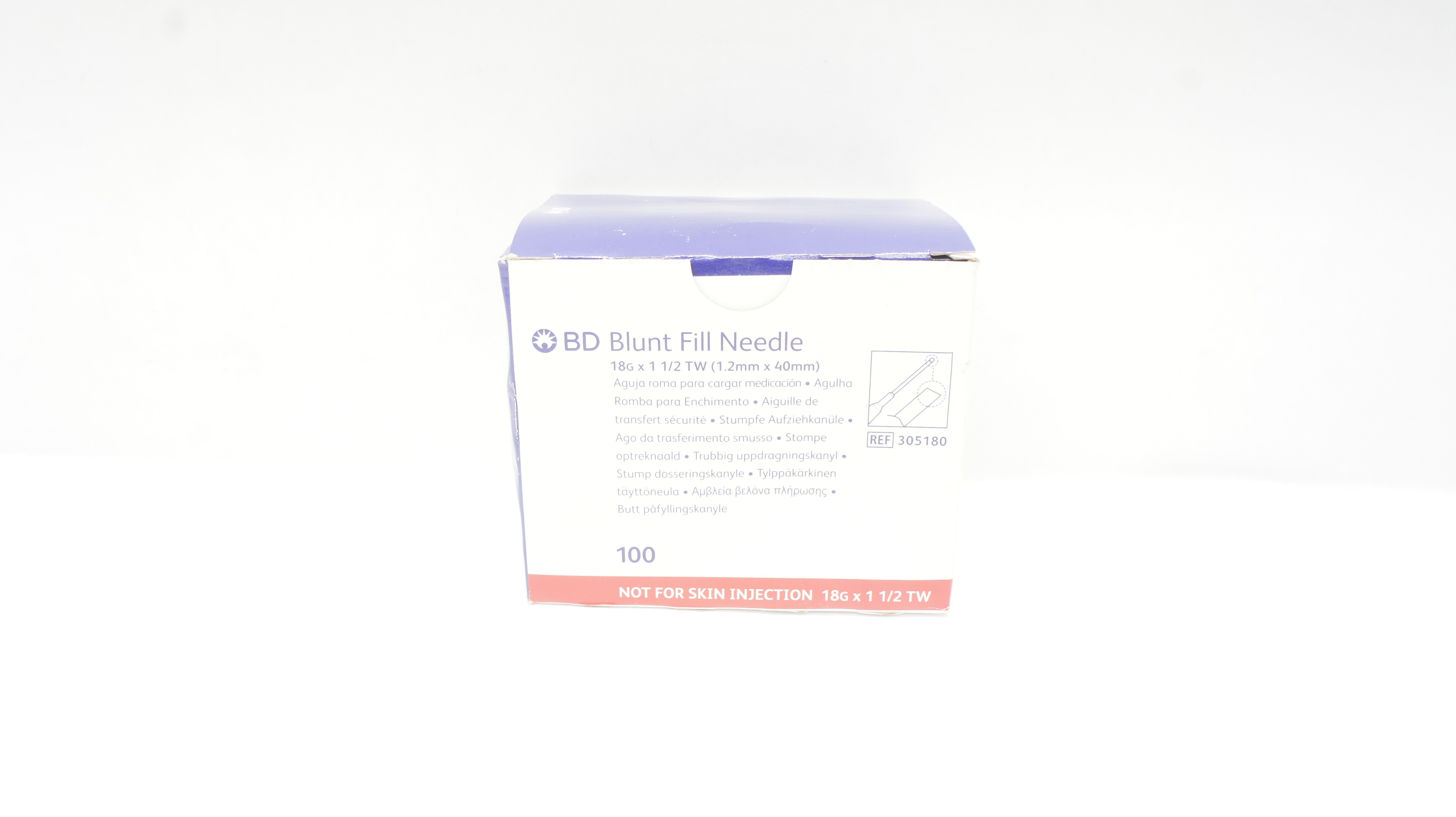 BD 305180 Blunt Fill Ndle Not For Skin Injecton 18G x 1 1/2 TW - Box of 95