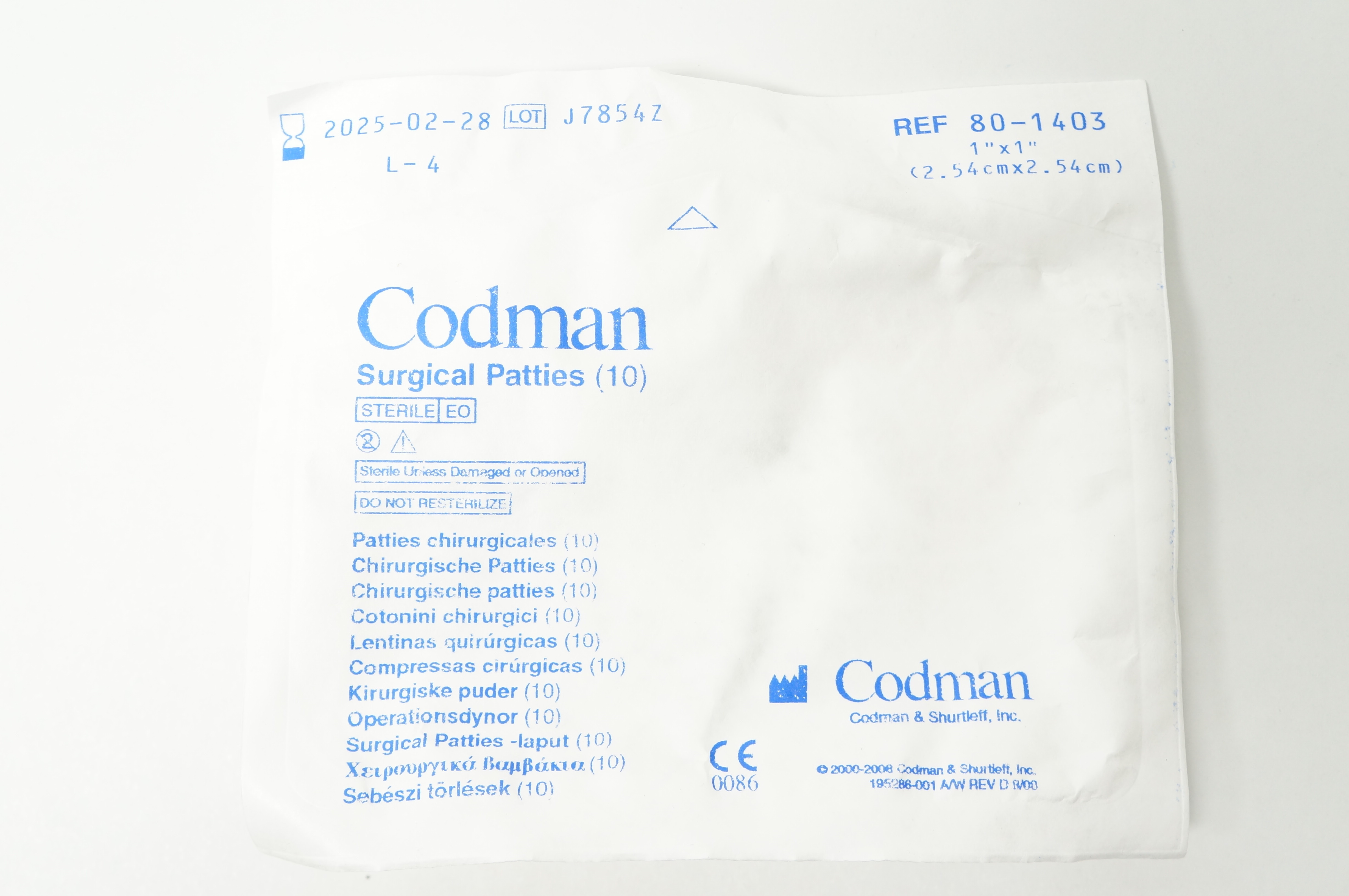 Codman 80-1403 Surgical Patties 1inch x 1inch - Pack of 10