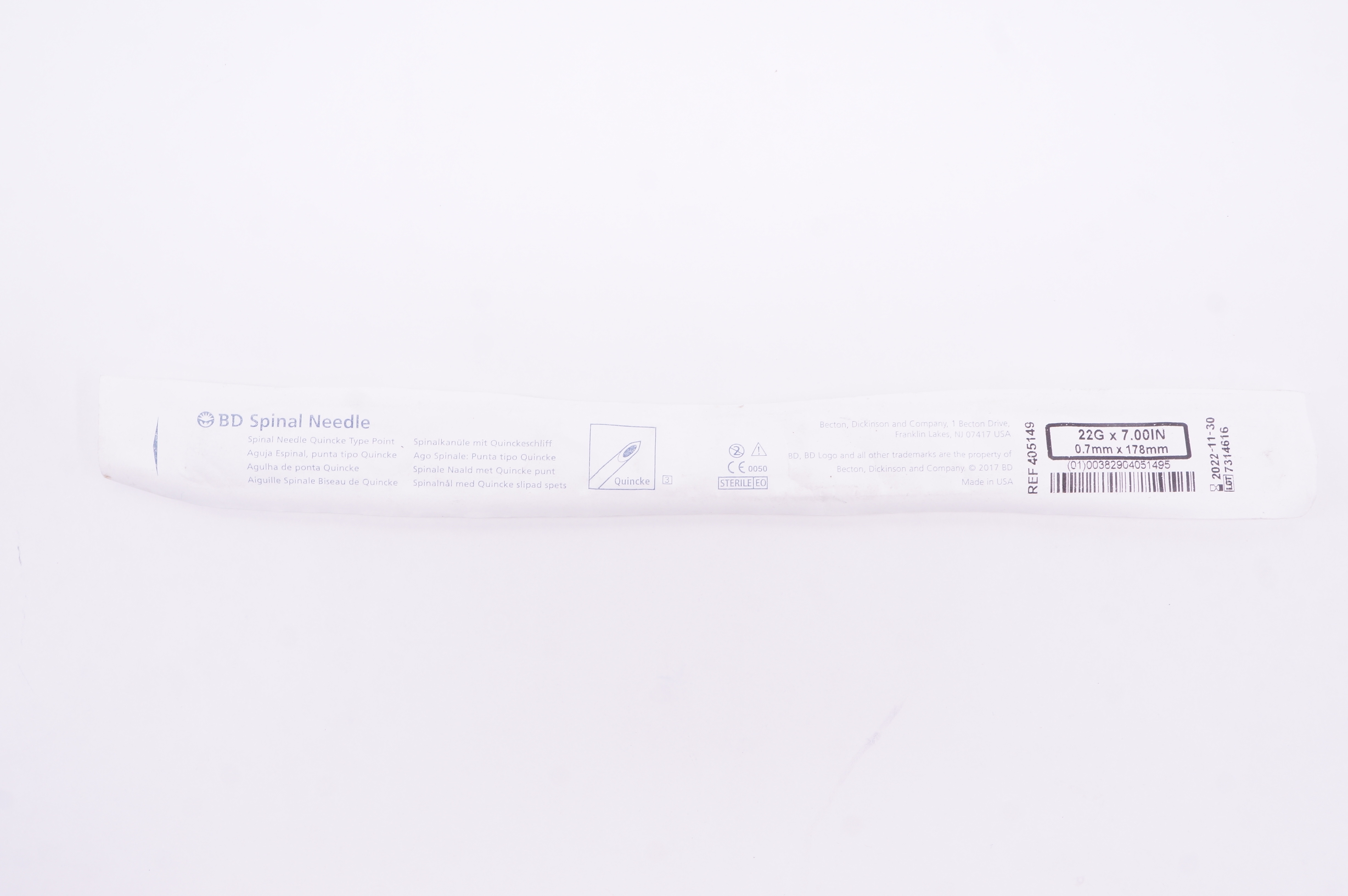 BD 405149 Spinal Ndle Quincke 22 G x 7.00 inch