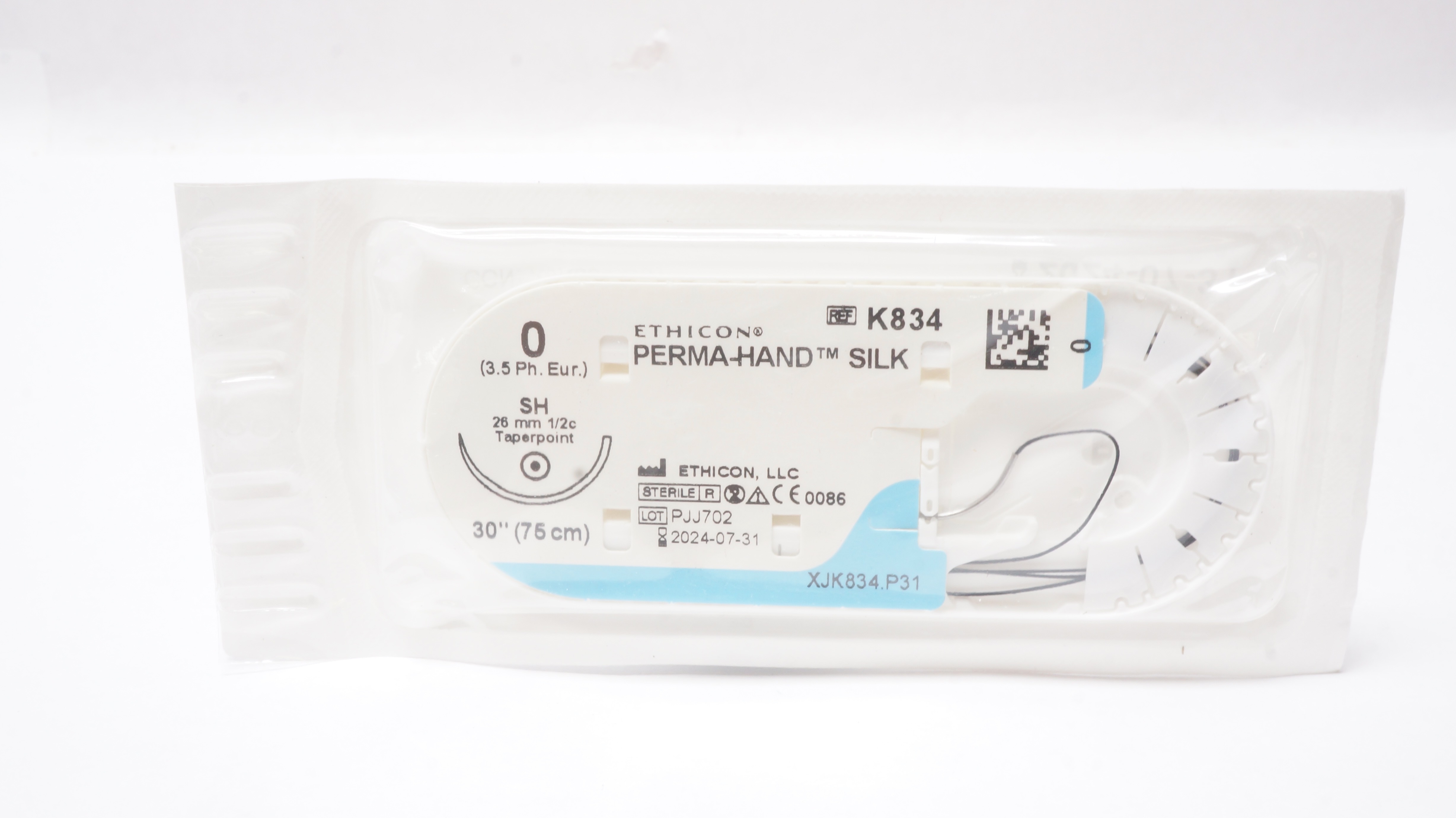 Ethicon K834 0 Perma-Hand Silk Stre SH 26mm 1/2c Taper 30inch