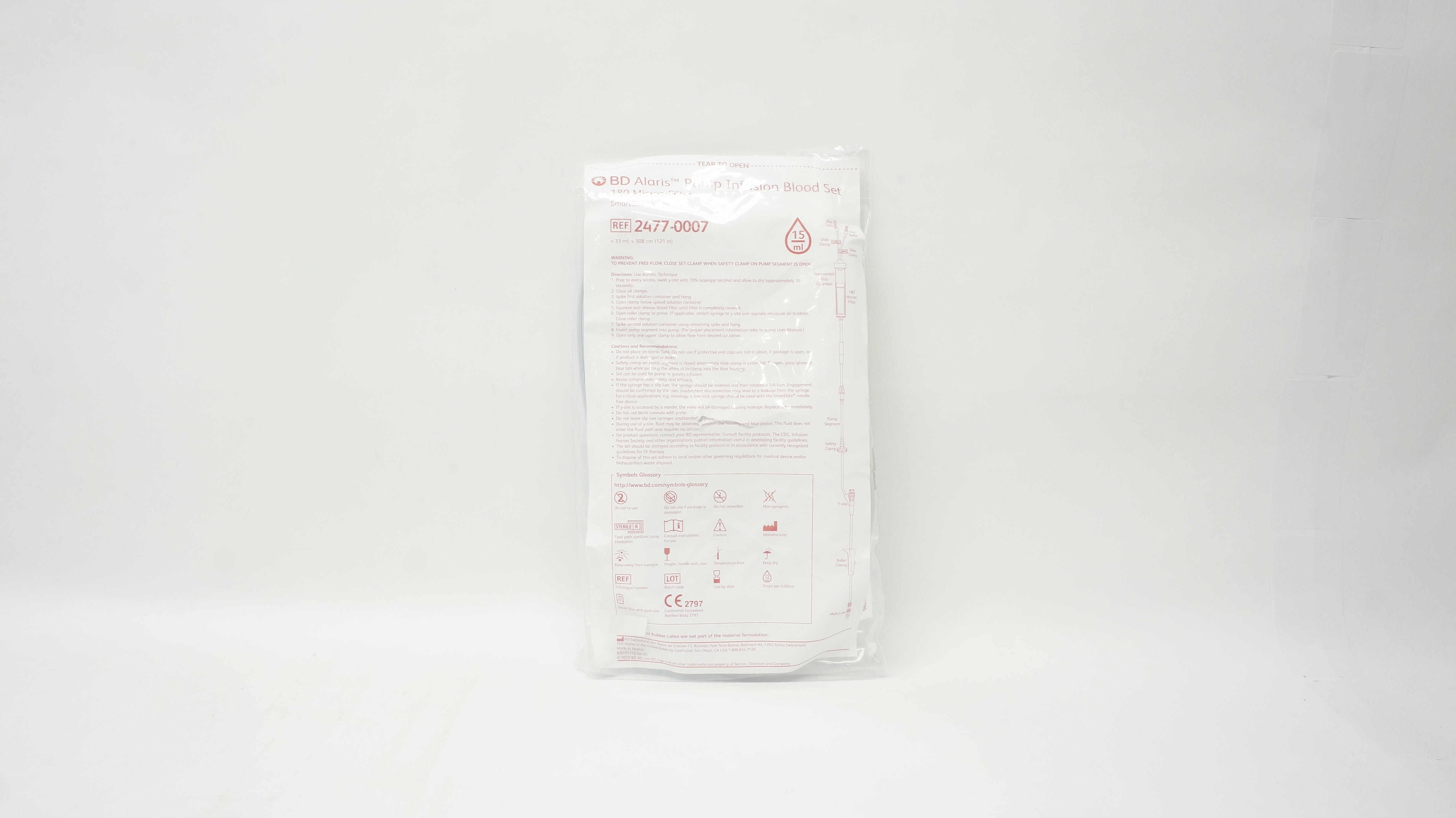 BD 2477-0007 Alaris Pump Infusion Blood Set 180 Micron Filter 15ml