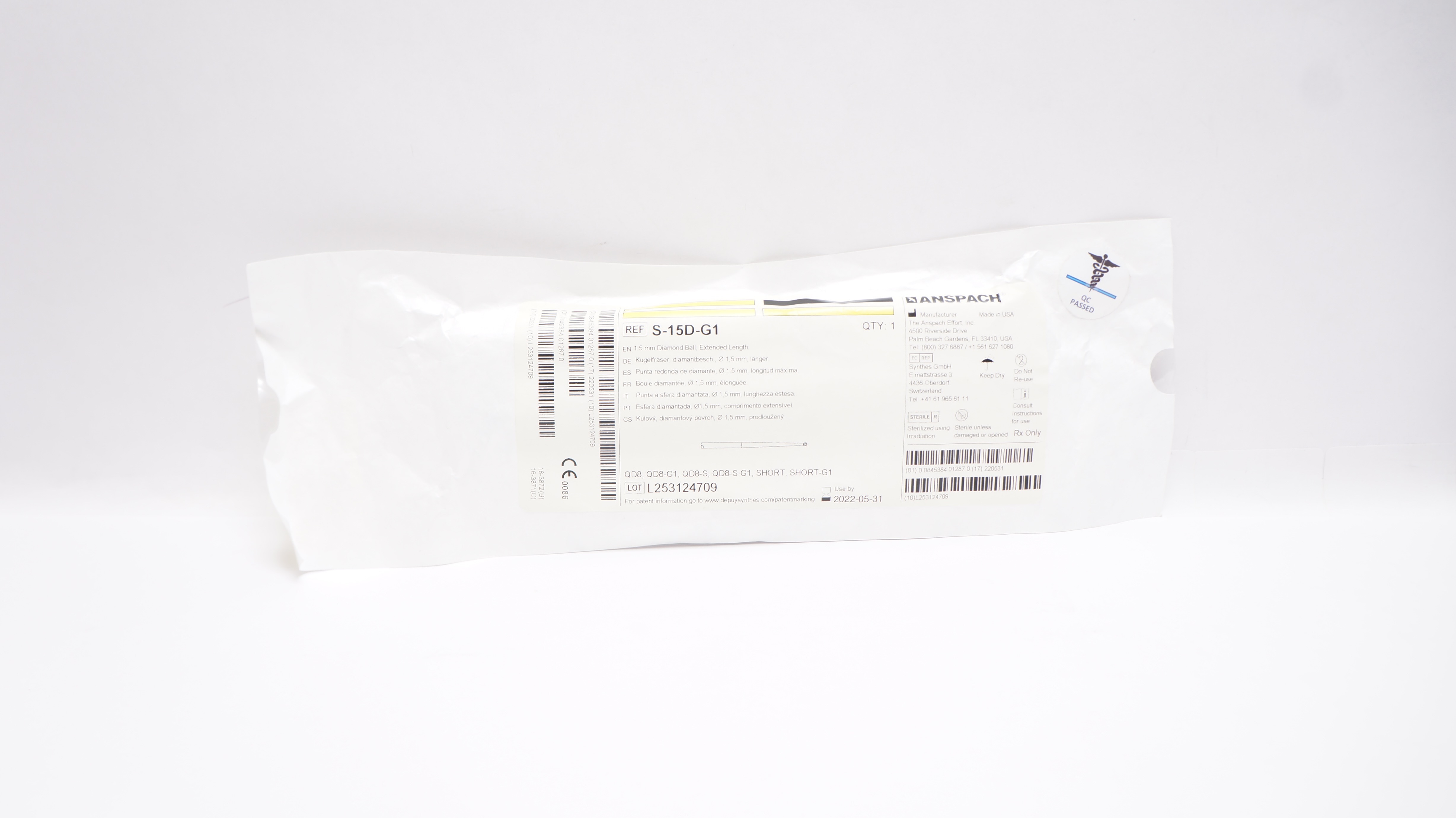 Anspach S15DG1 Diamond Ball, Extended Length 1.5mm (x)