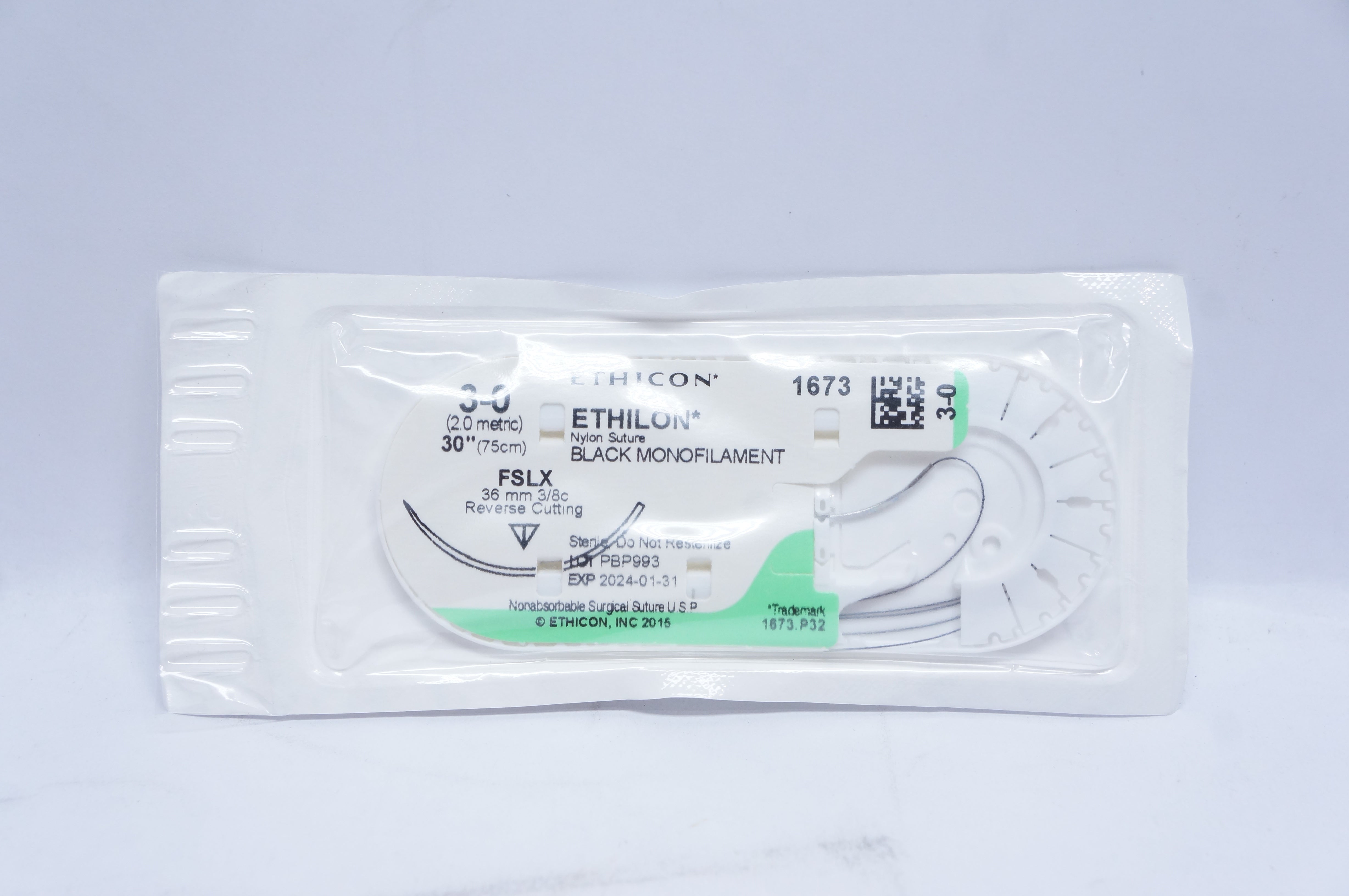 Ethicon 1673 2-0 ETHILON, FSLX, 36mm 3/8c Reverse Cutting, 30inch