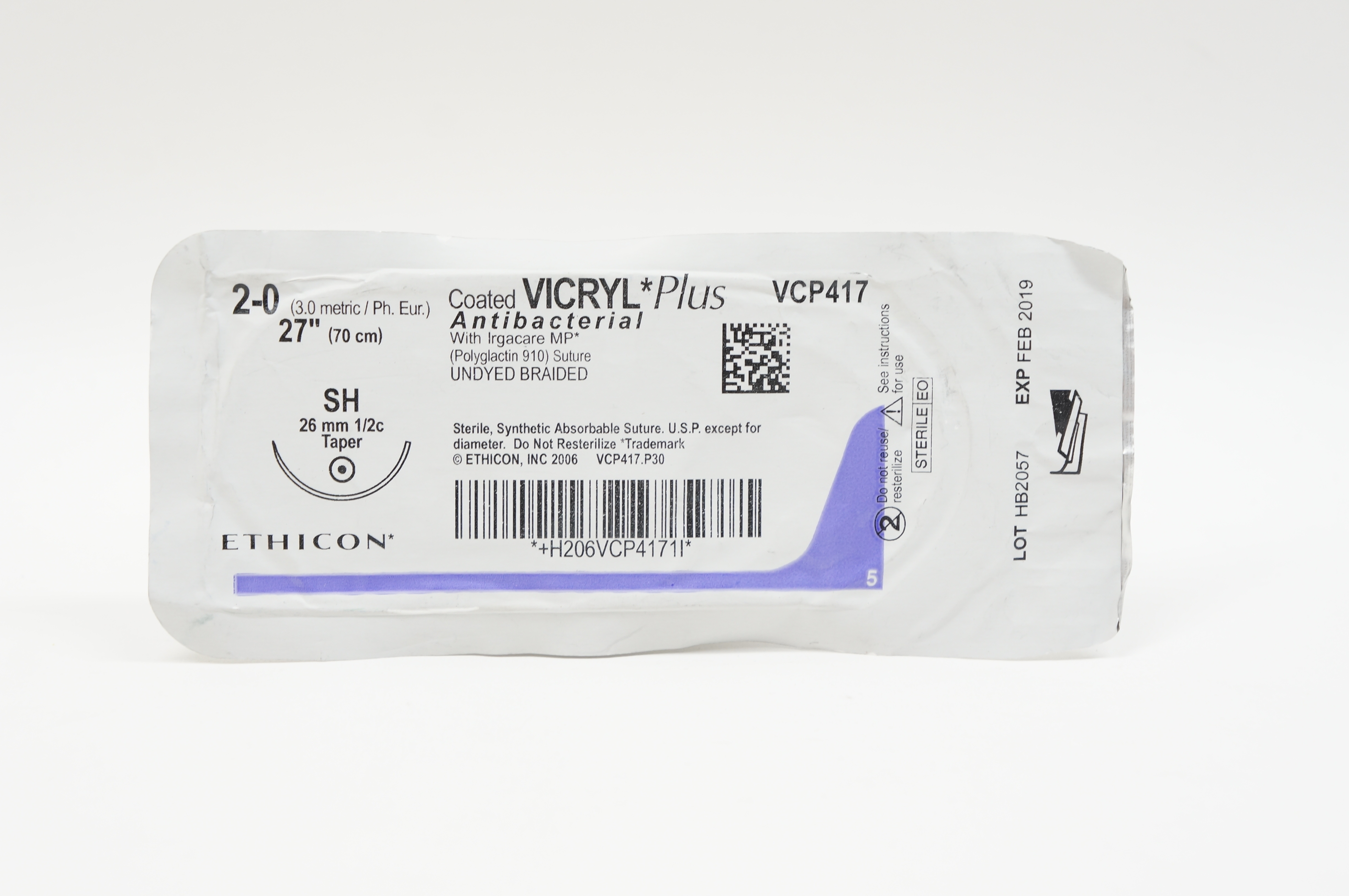 Ethicon VCP417 2-0 VICRYL Plus, SH, 26mm 1/2c Taper, 27inch (x)