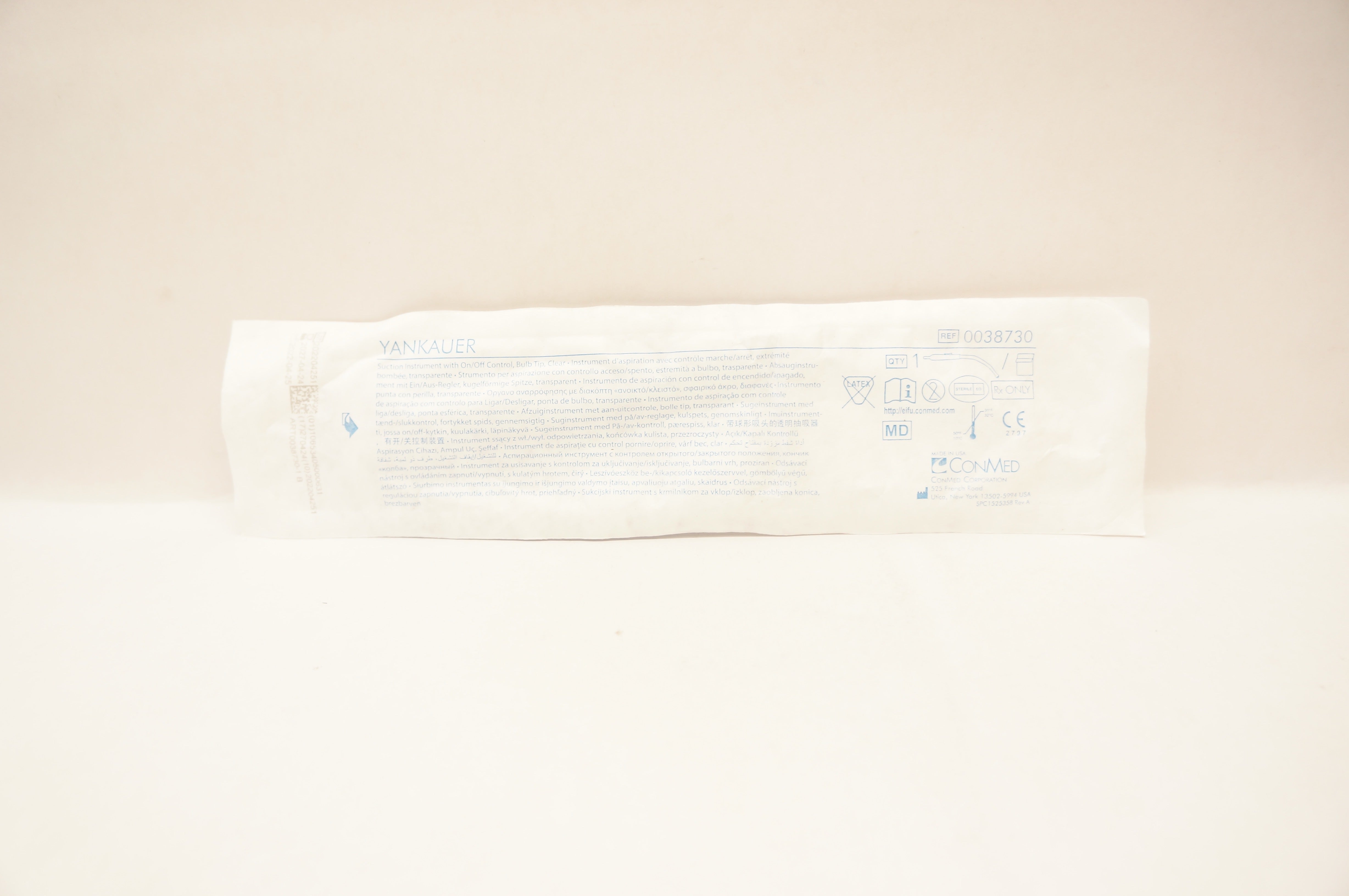 ConMed 0038730 YANKAUER Suction Instrument w/On/Off Control Bulb Tip Clear