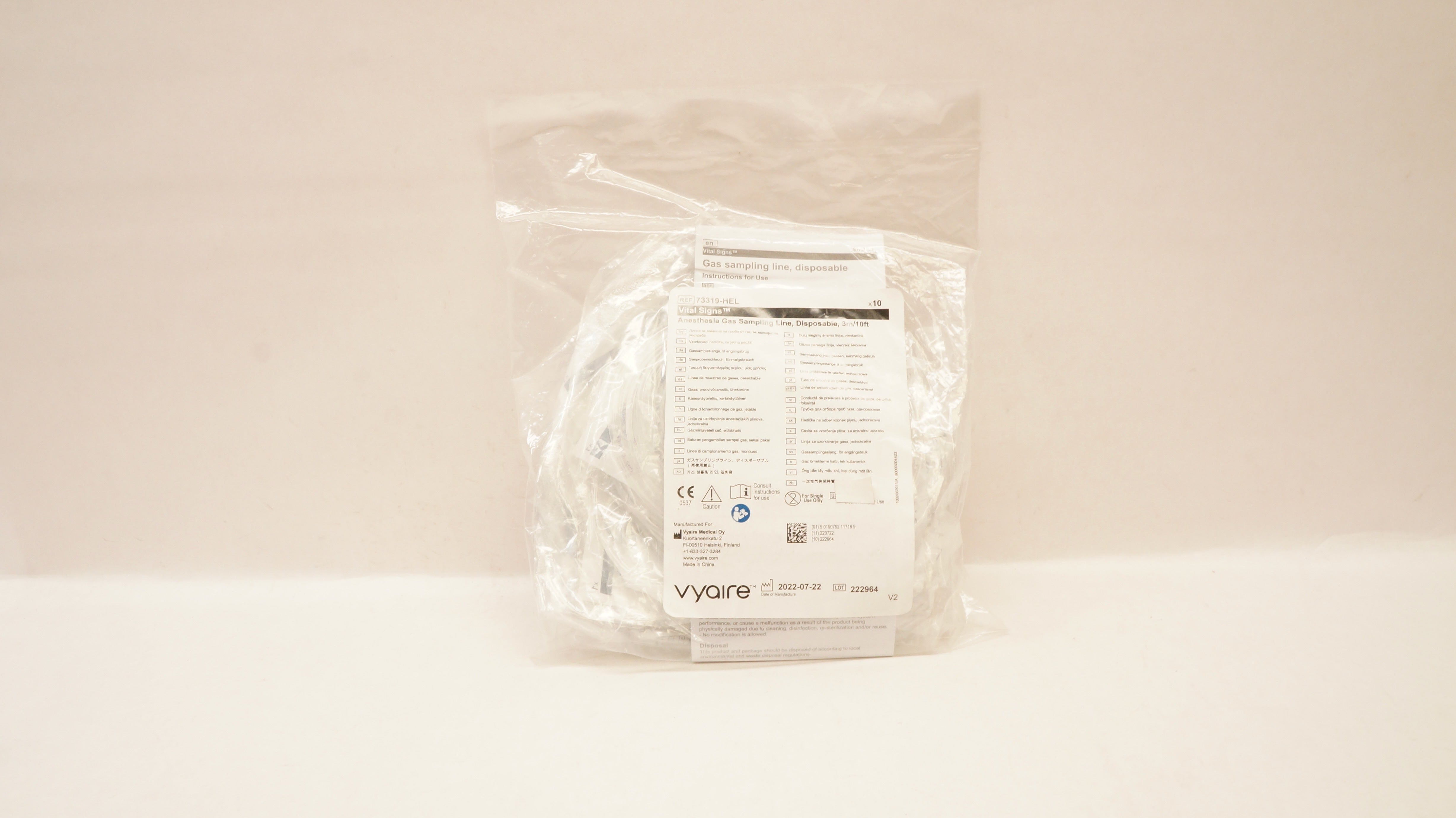 Vyaire 73319-HEL Vital Signs Anesthesia Gas Sampling Line 3m/10Ft