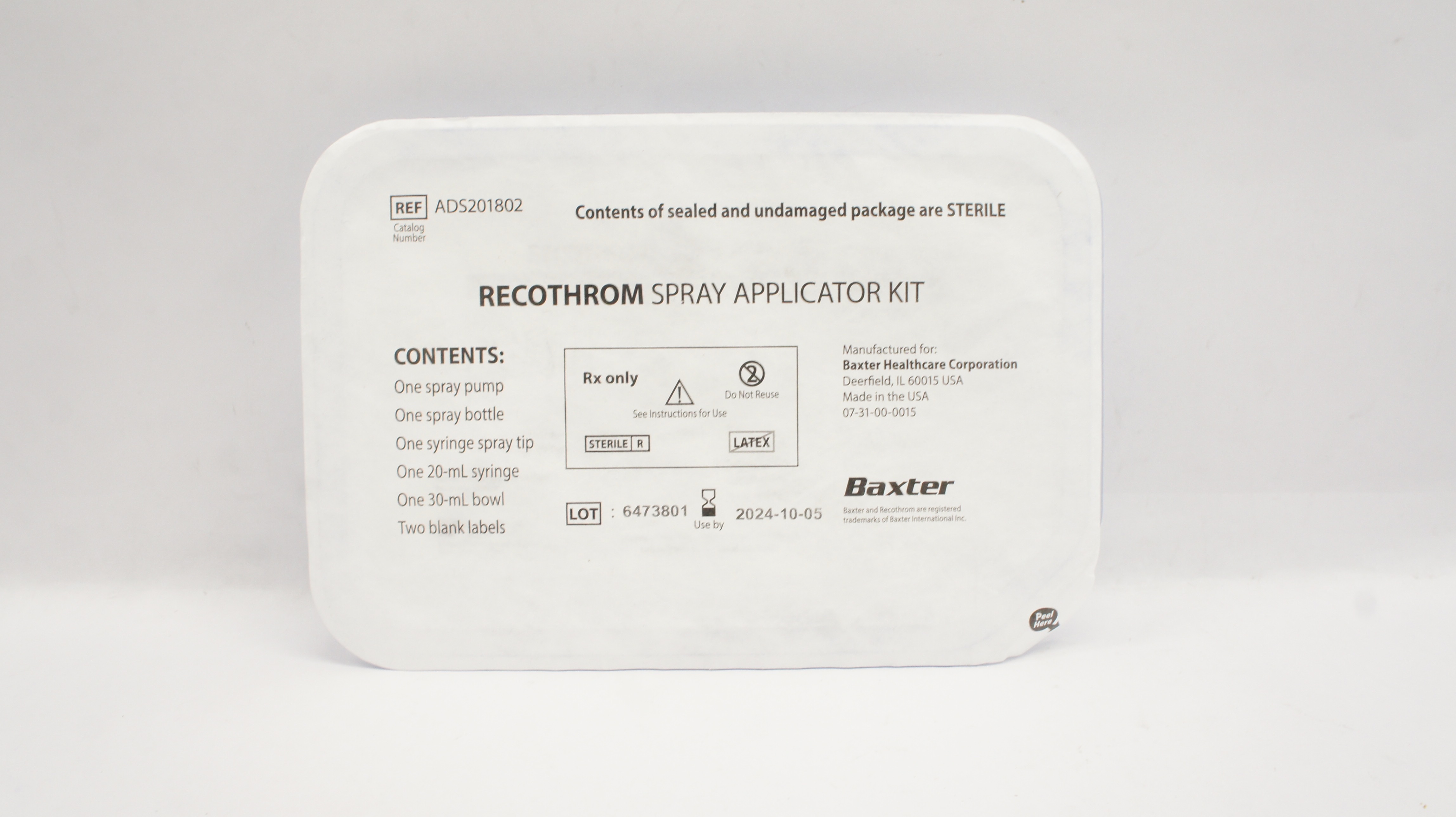 Baxter ADS201802 Recothrom Spray Applicator Kit