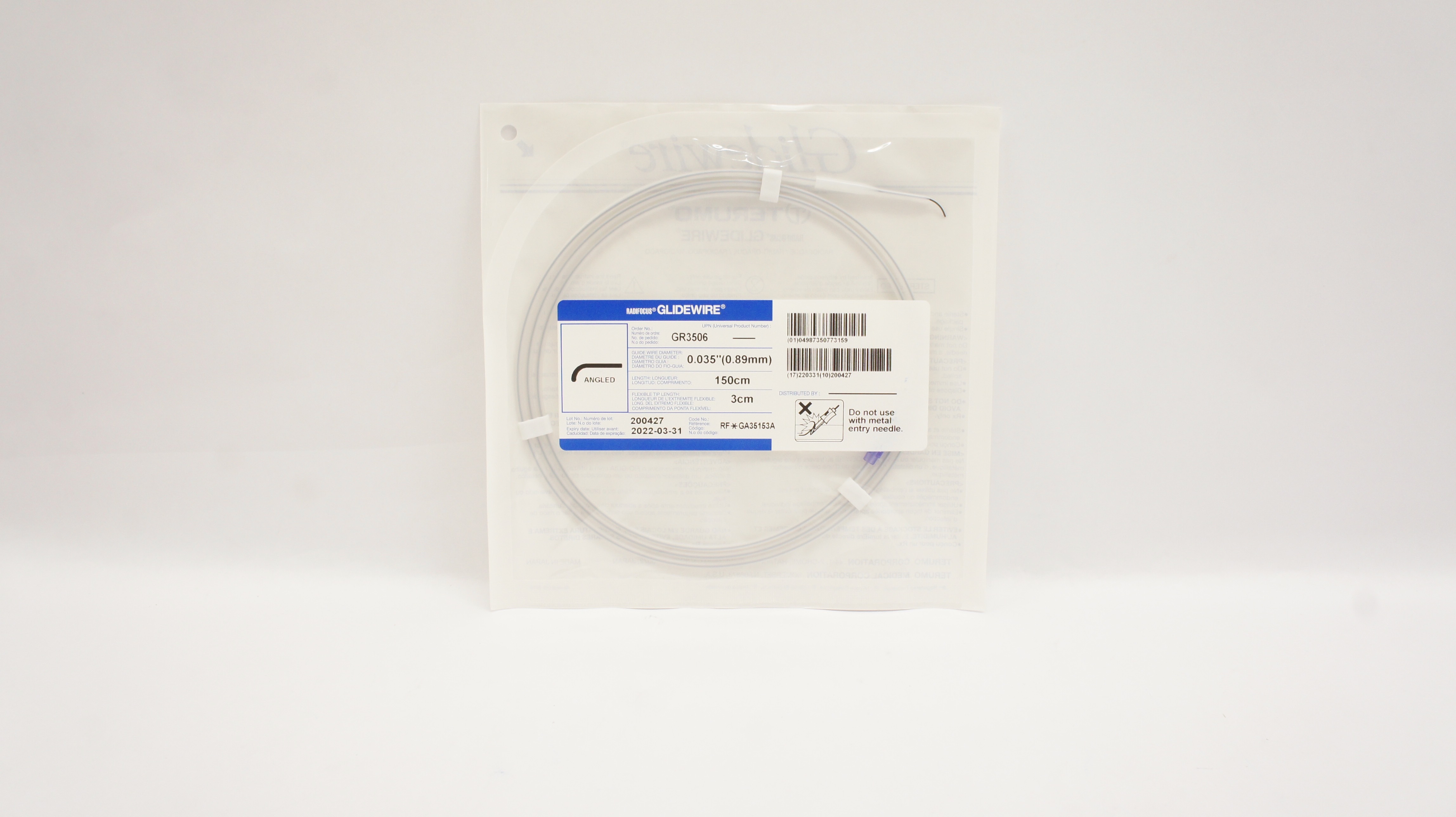 Terumo GA35153A Radifocus Glidewire, Angled 150cm x 0.035inch x 3cm (x)