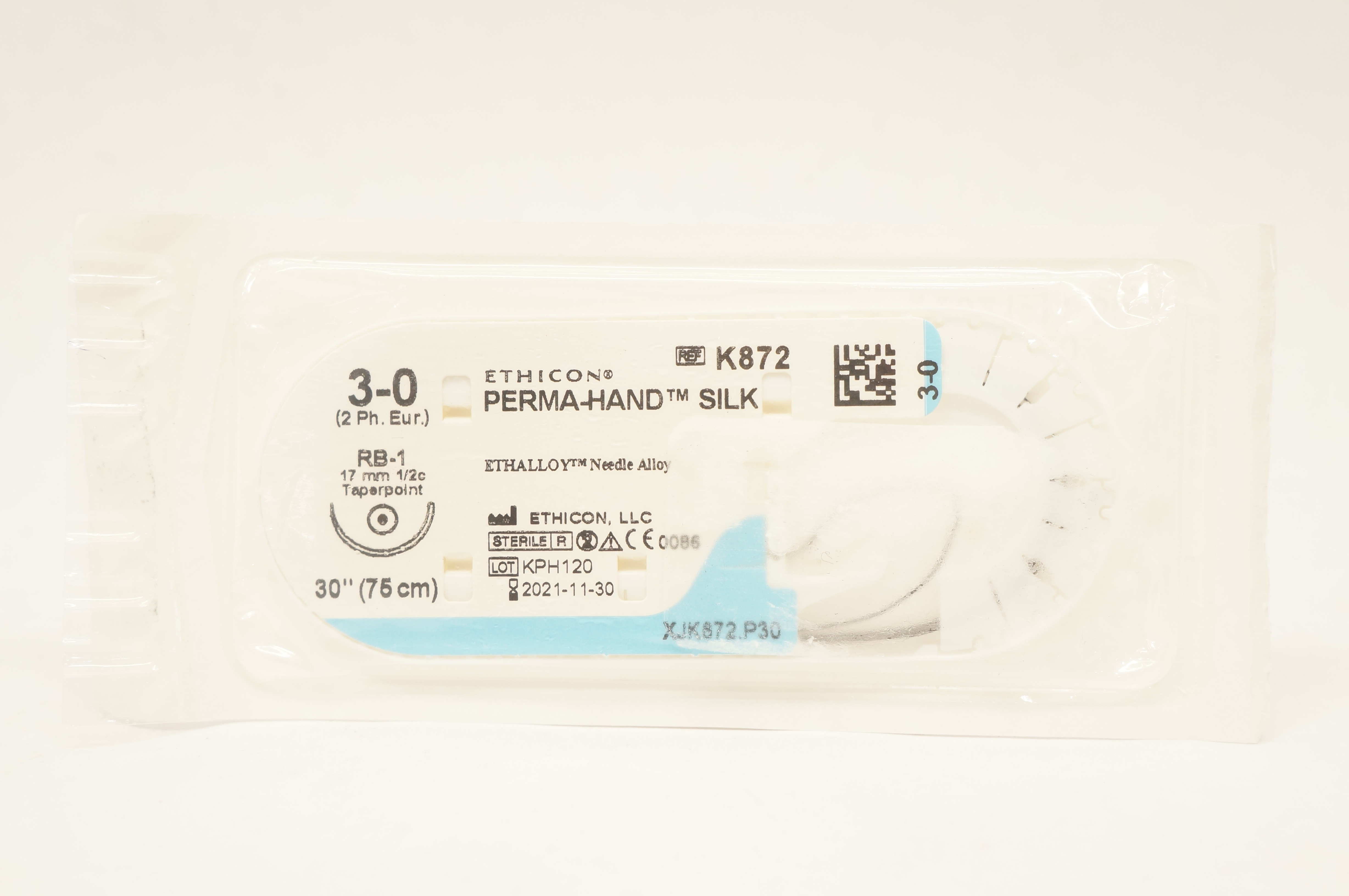 Ethicon K872 3-0 Perma-Hand Silk Stre RB-1 17mm 1/2c Taper 30inch (x)
