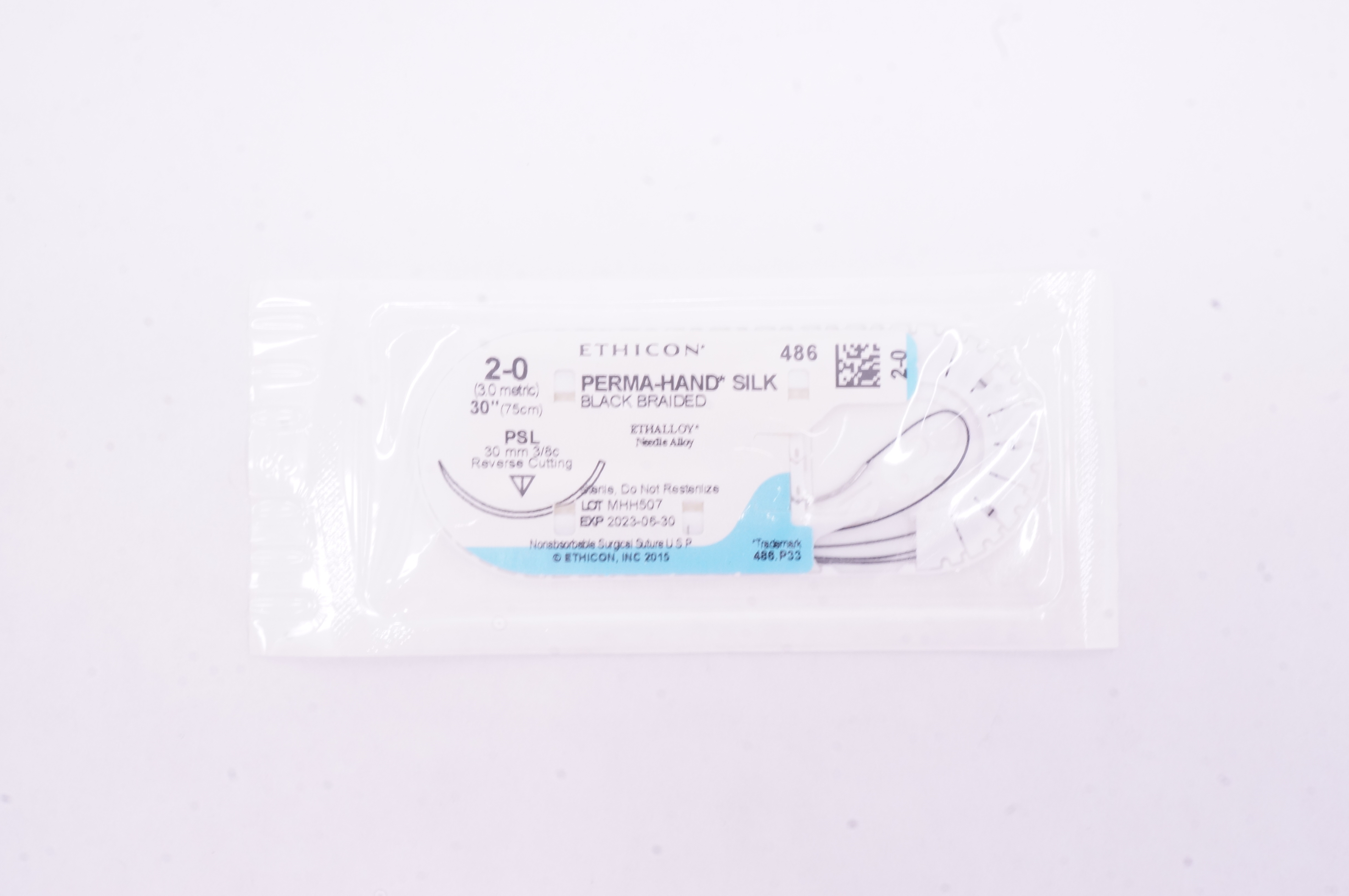 Ethicon 486 2-0 Perma-Hand Silk Stre PSL 30mm 3/8c Reverse Cutting 30inch (x)