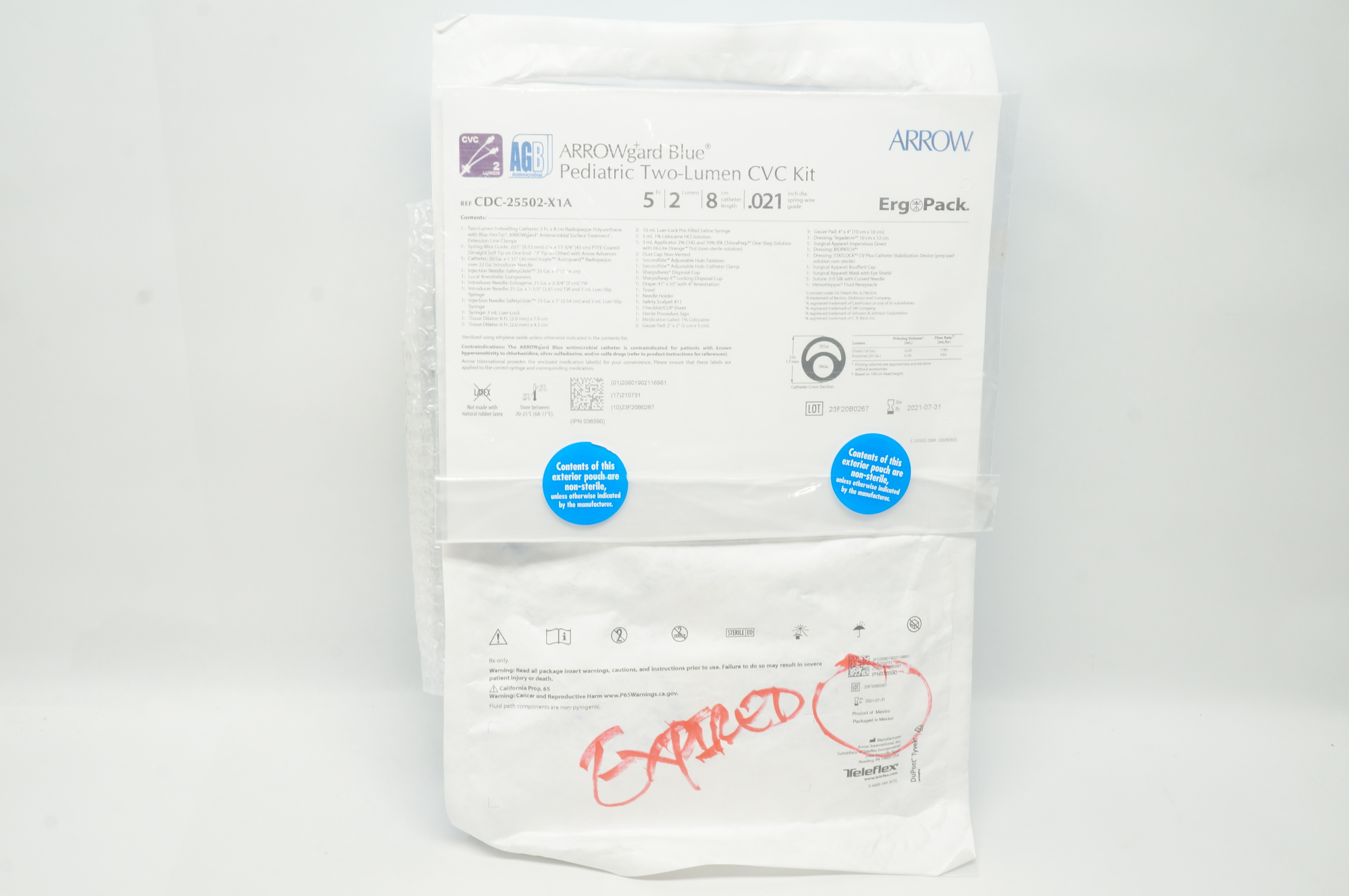 Arrow CDC-25502-X1A ARROWgard Blue Pediatric Two-Lumen CVC Kit 4Fr (x)