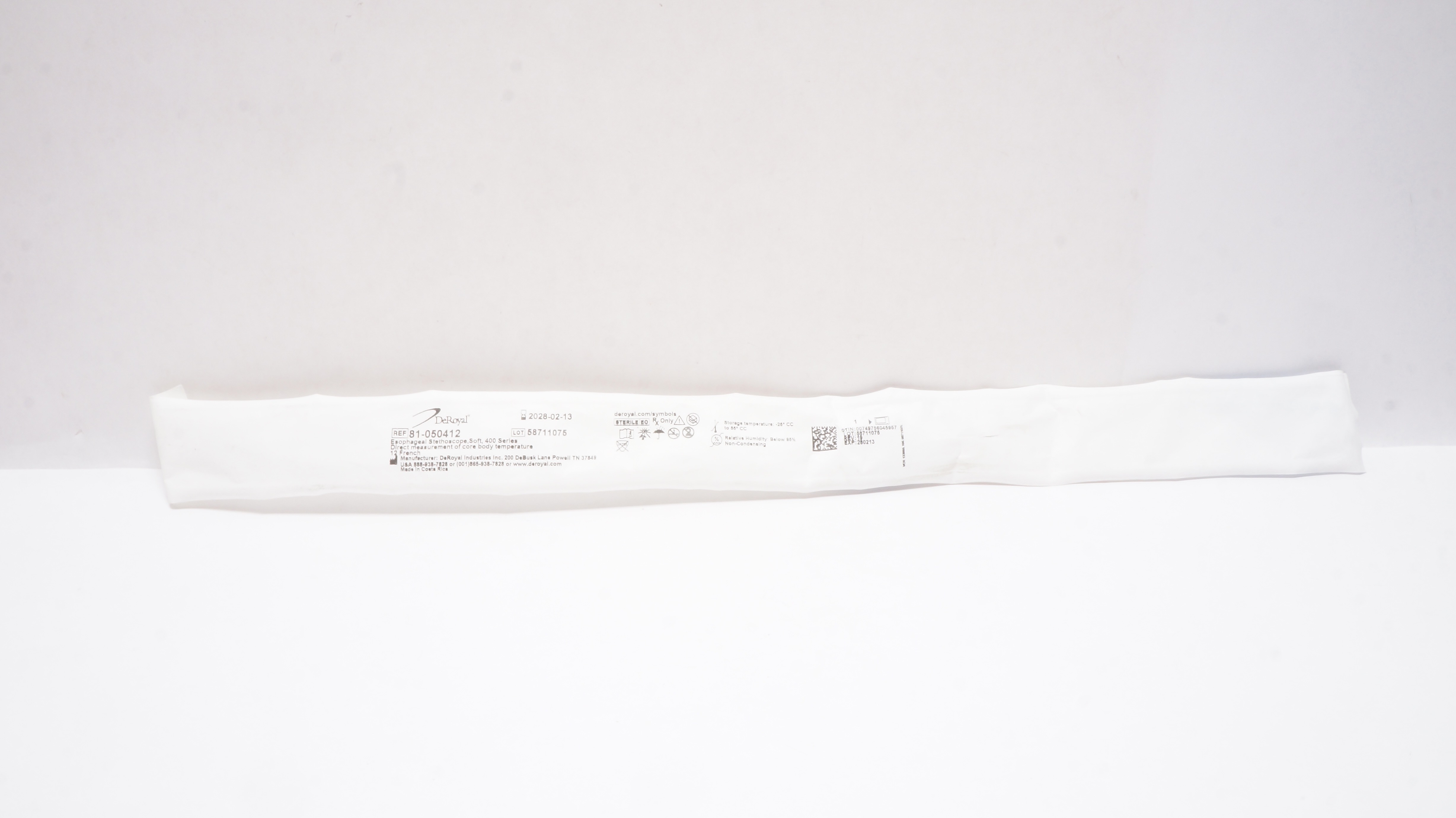 DeRoyal 81-050412 Esophageal Stethoscope w/Temperature Sensor 400 Series 12Fr