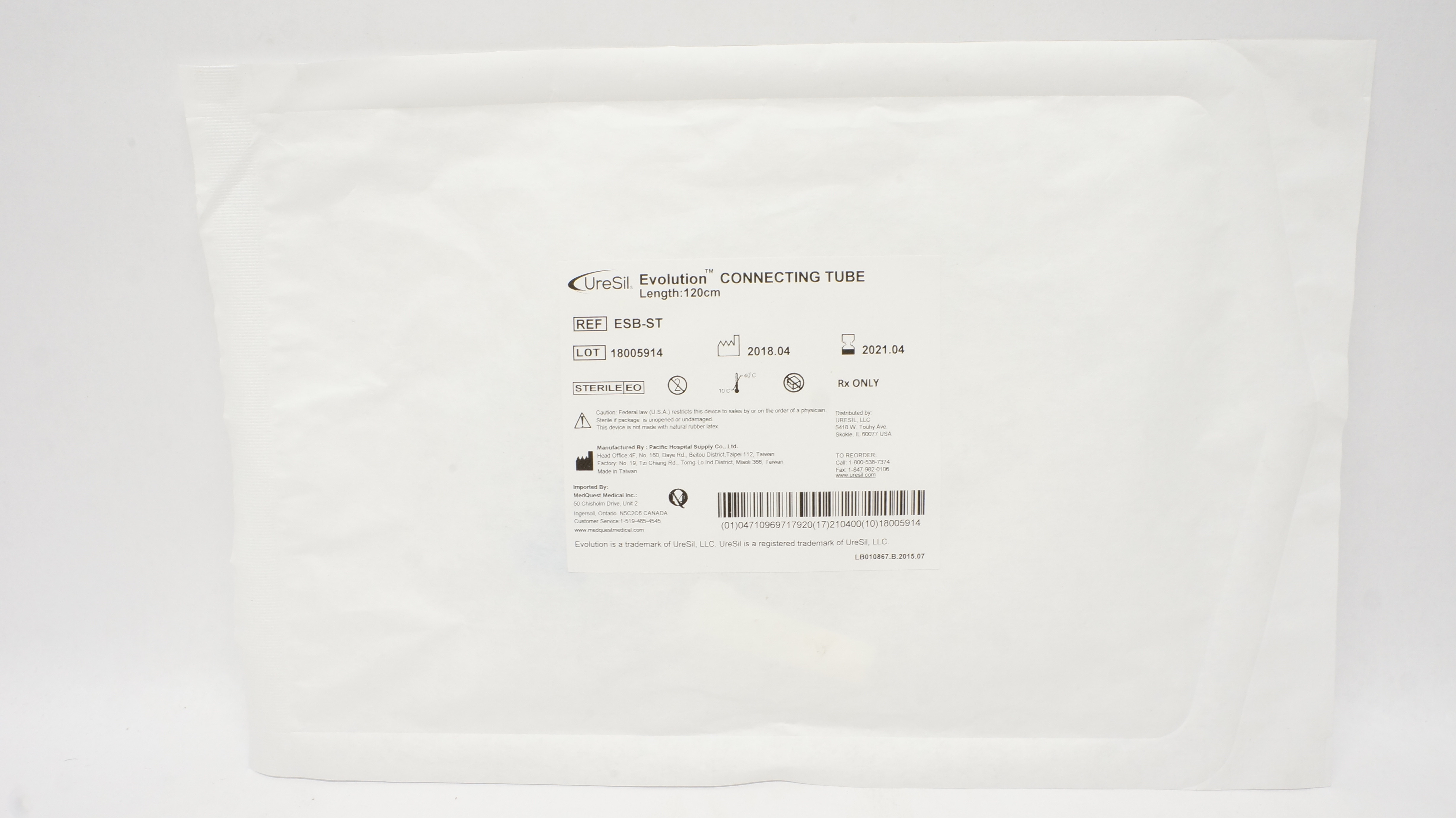 Pacific Hospital Supply ESB-ST UreSil Evolution Connecting Tube, 120cm (x)