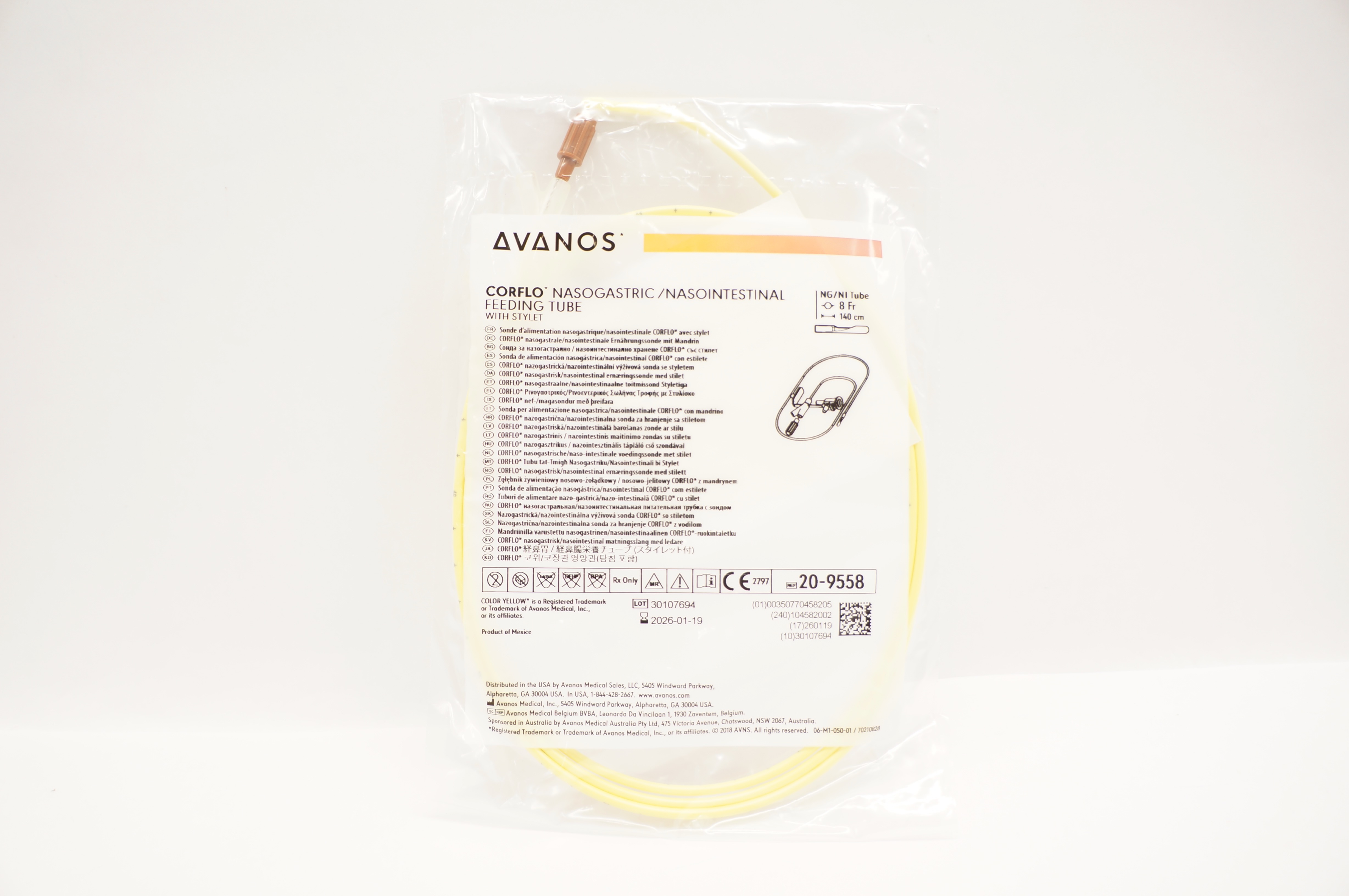 Avanos 20-9558 Nasogastric/Nasointestinal Feeding Tube 8Fr x 140cm