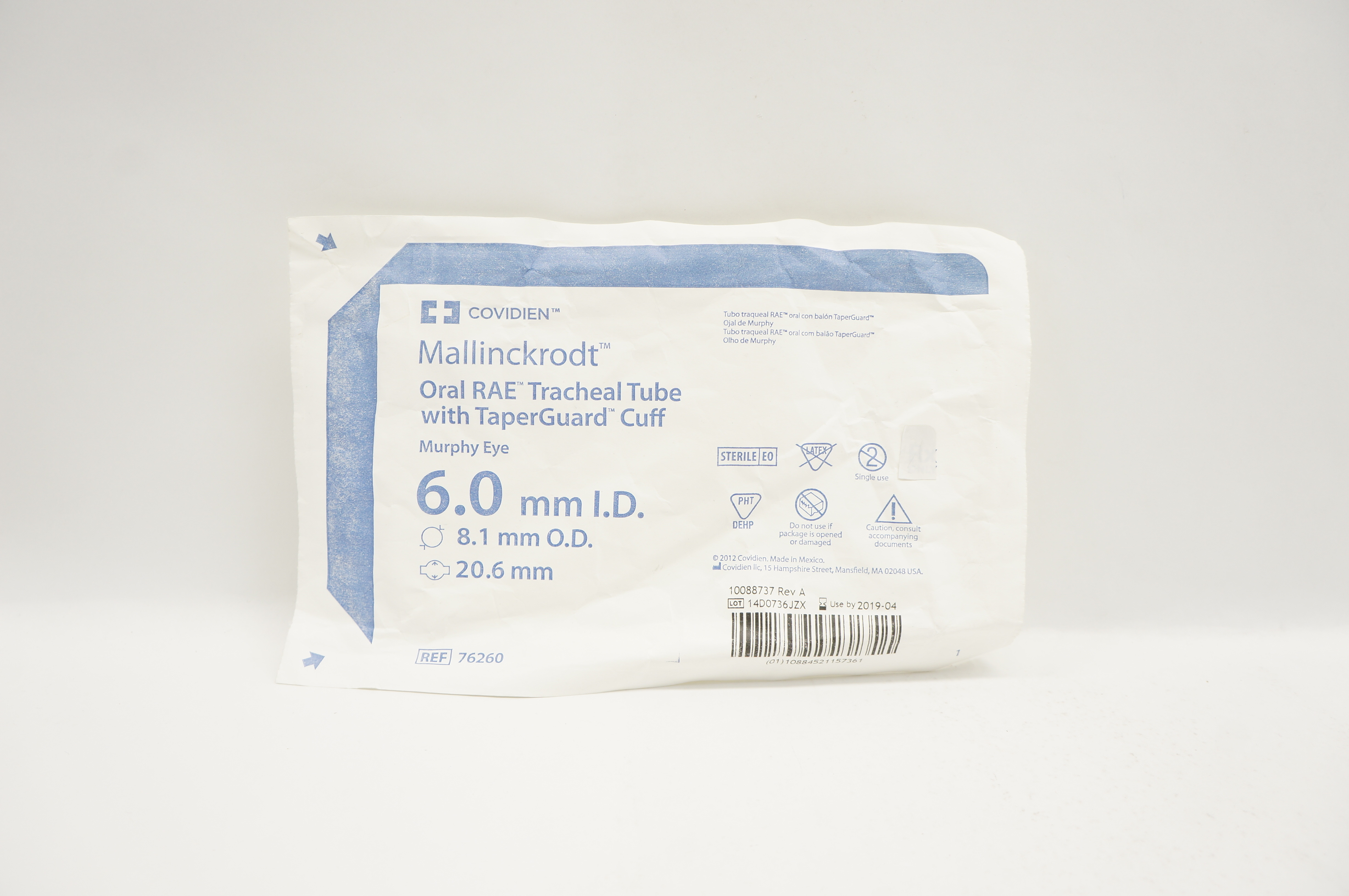 Covidien 76260 Mallinckrodt Oral RAE Tracheal Tube 6.0mm ID 8.1mm OD (x)