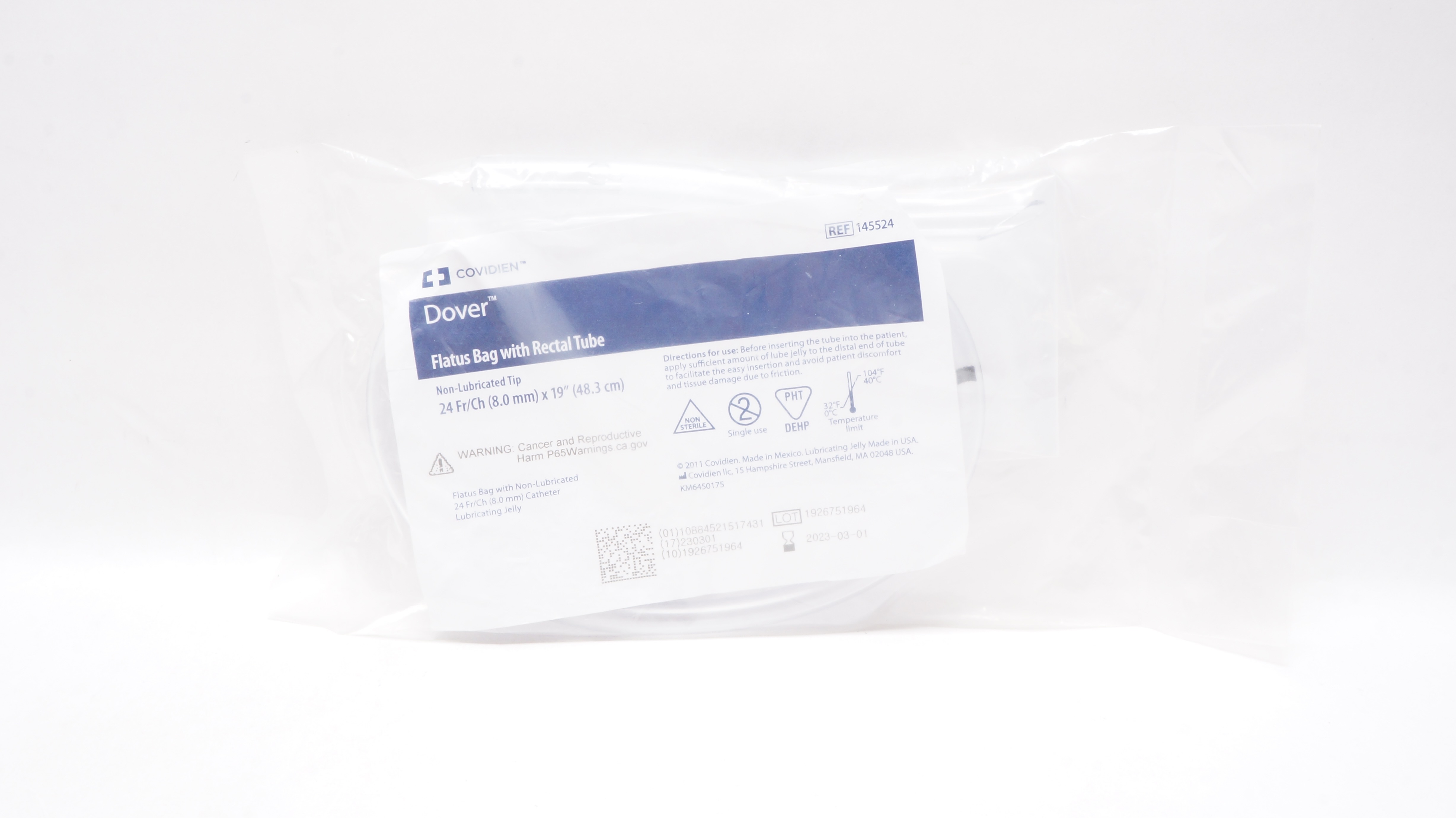 Covidien 145524 Dover Flatus Bag with Rectal Tube 24Fr x 19inch (x)