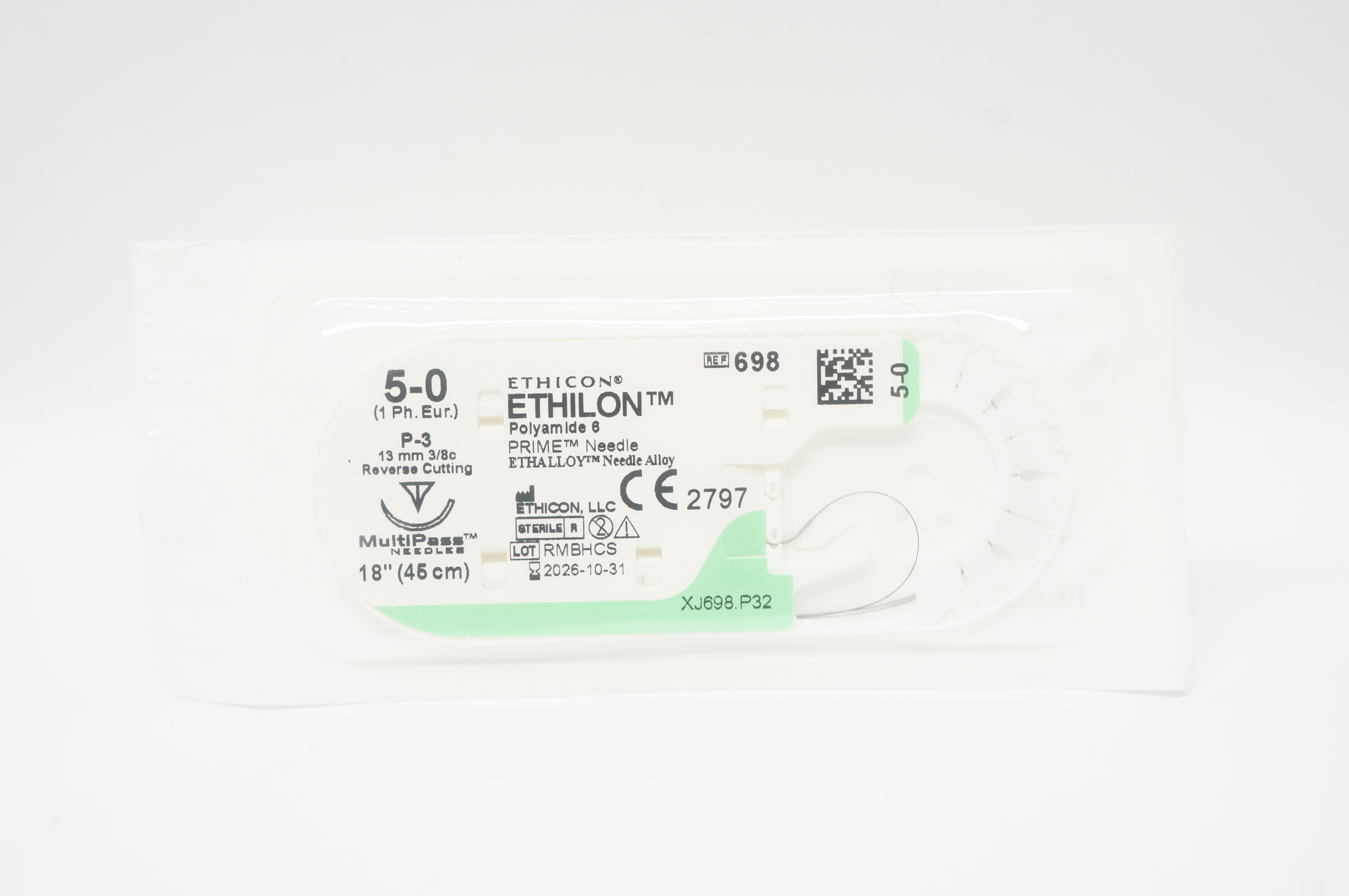 Ethicon 698 5-0 Ethilon P-3 13mm 3/8c Reverse Cutting, 18inch