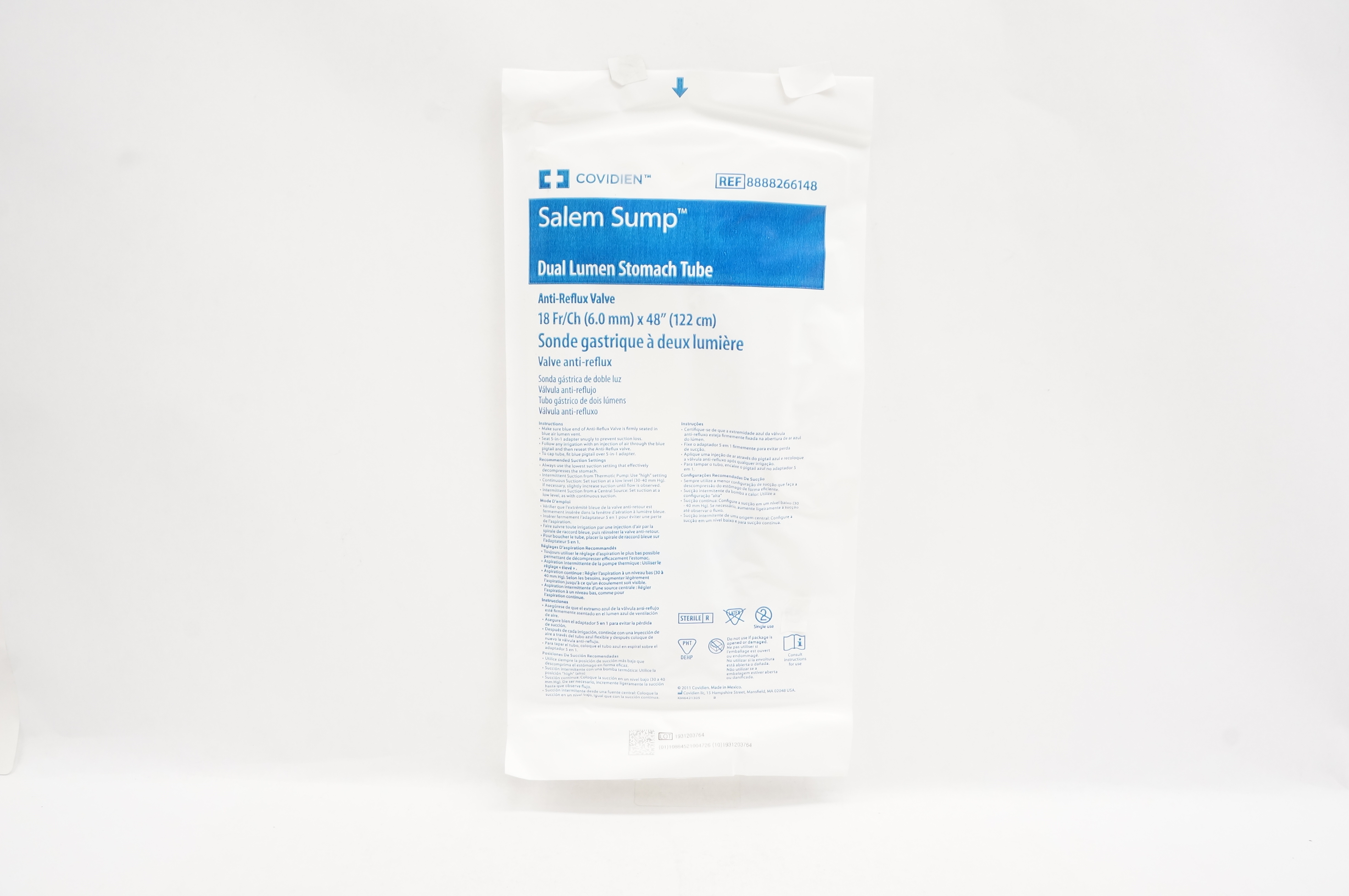 Covidien 8888266148 Salem Sump Dual Lumen Stomach Tube 18Fr/Ch x 48inch