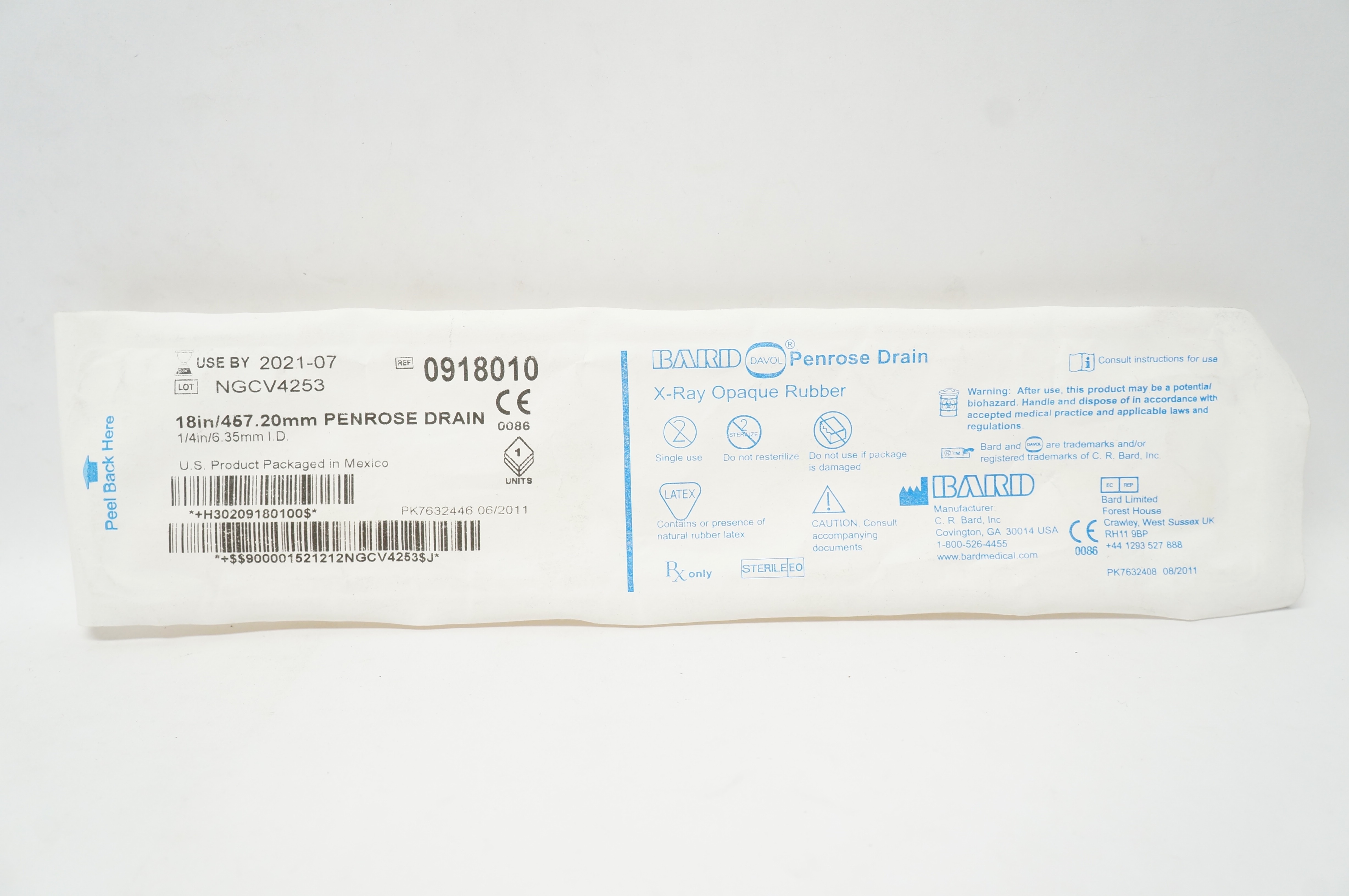 Bard 0918010 Davol Penrose Drain 18in./457.20mm, 1/4inch I.D. (x)