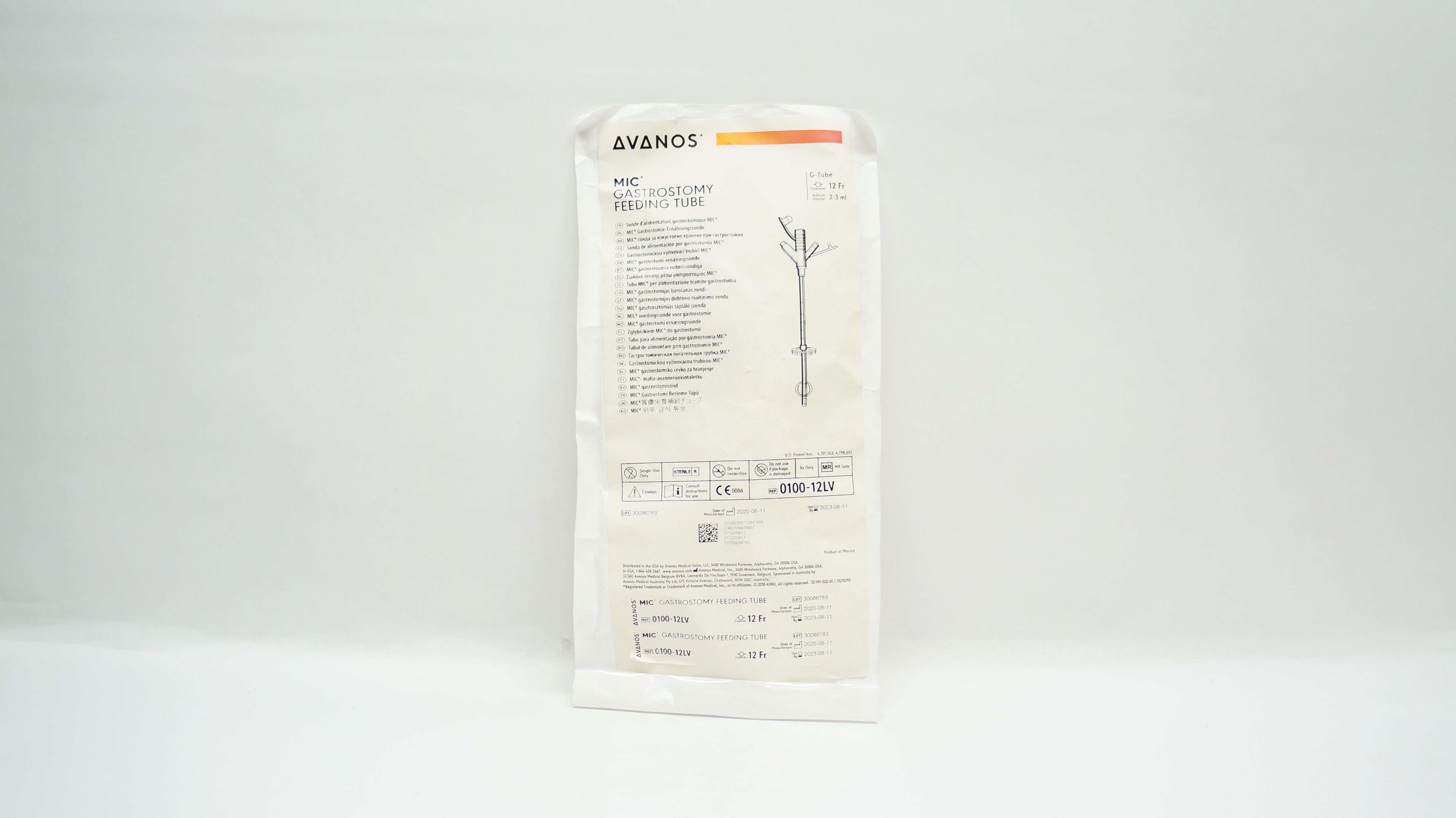 Avanos 0100-12LV MIC Gastrostomy Feeding Tube 12Fr x 2-3ml