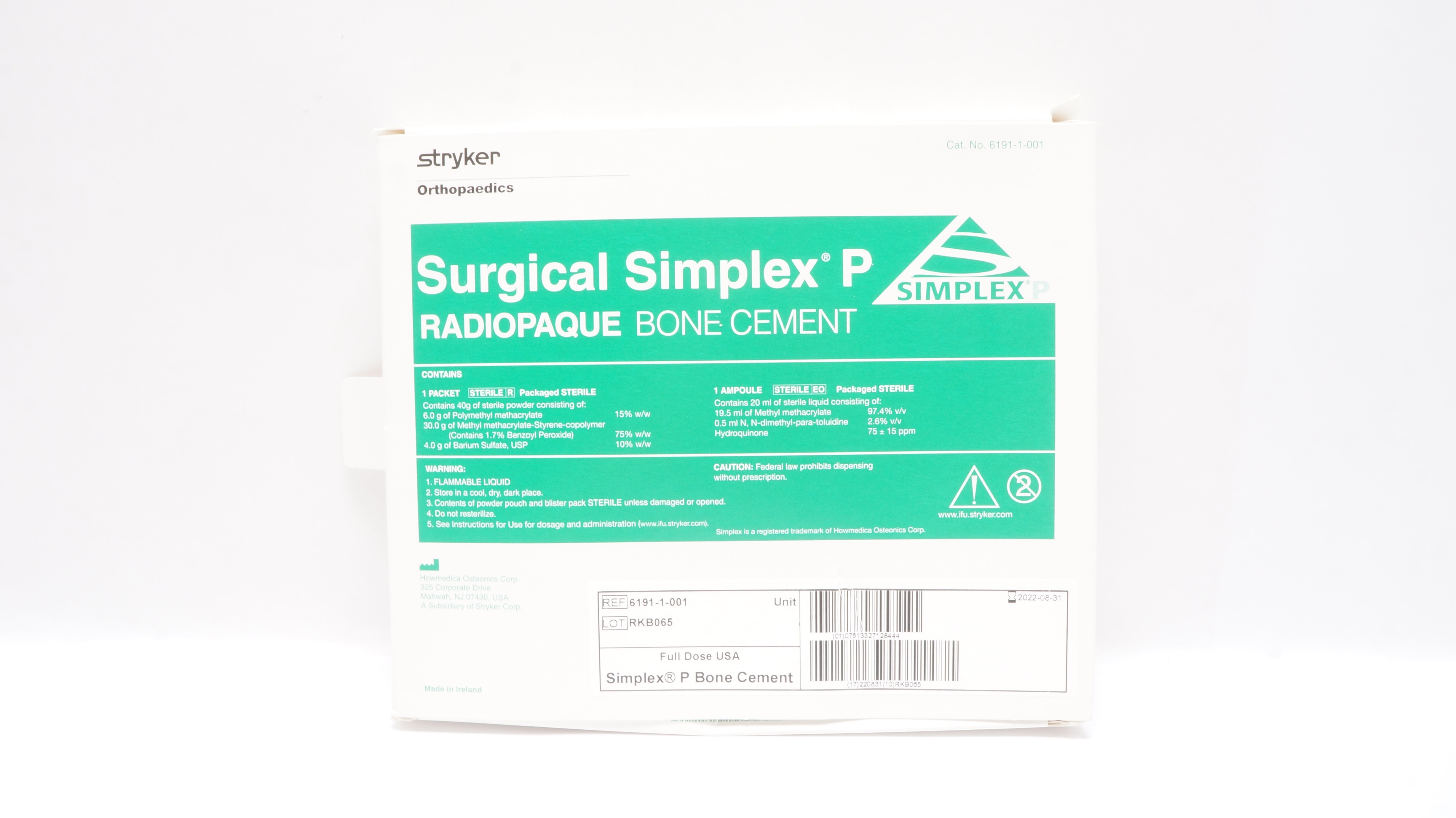 Stryker 6191-1-001 Surgical Simplex P Radiopaque Bone Cement 40g x 20ml (x)