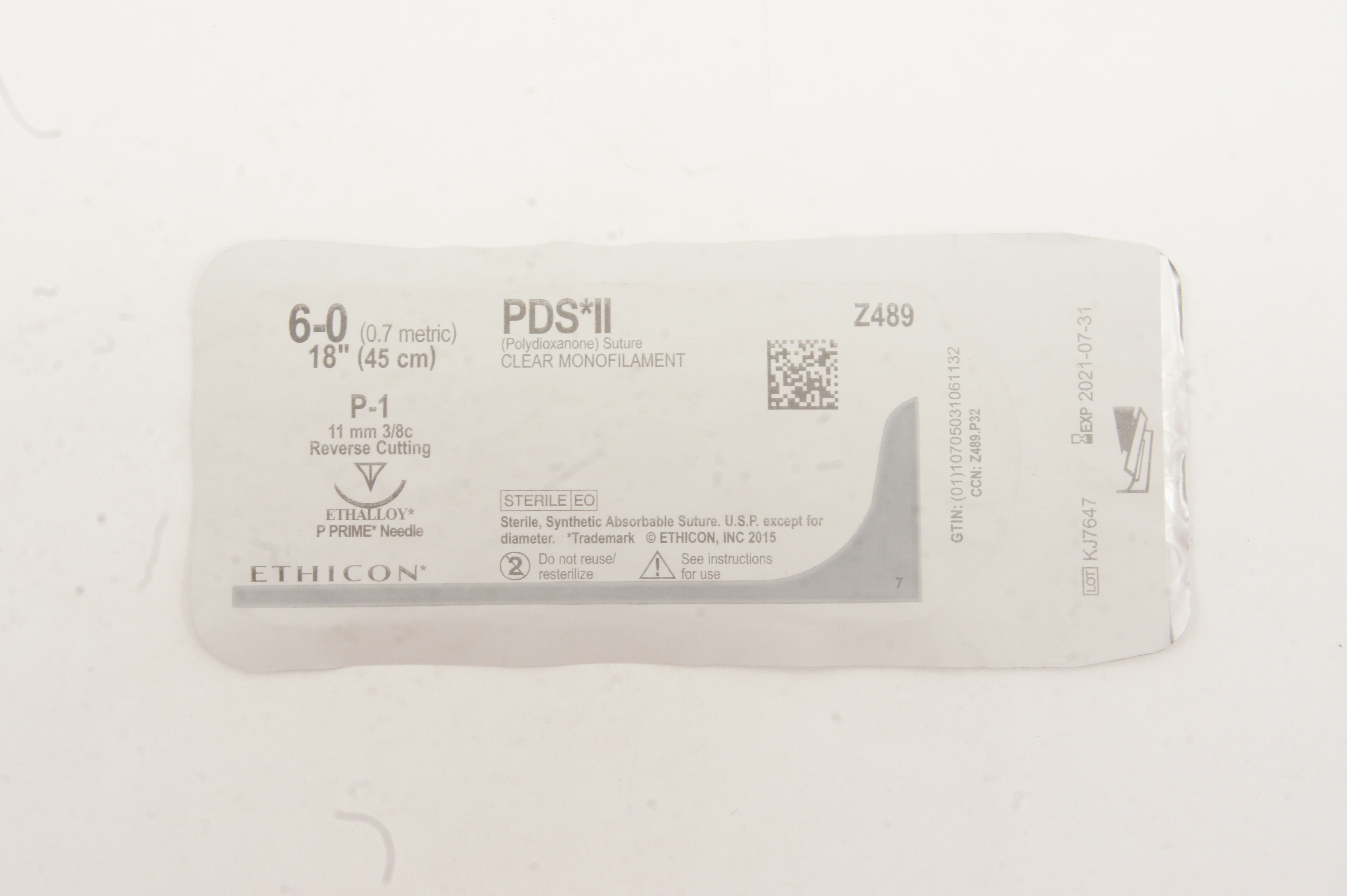 Ethicon Z489 6-0 PDS II CLEAR MONOFILAMENT P-1 11mm 3/8c, 18inch