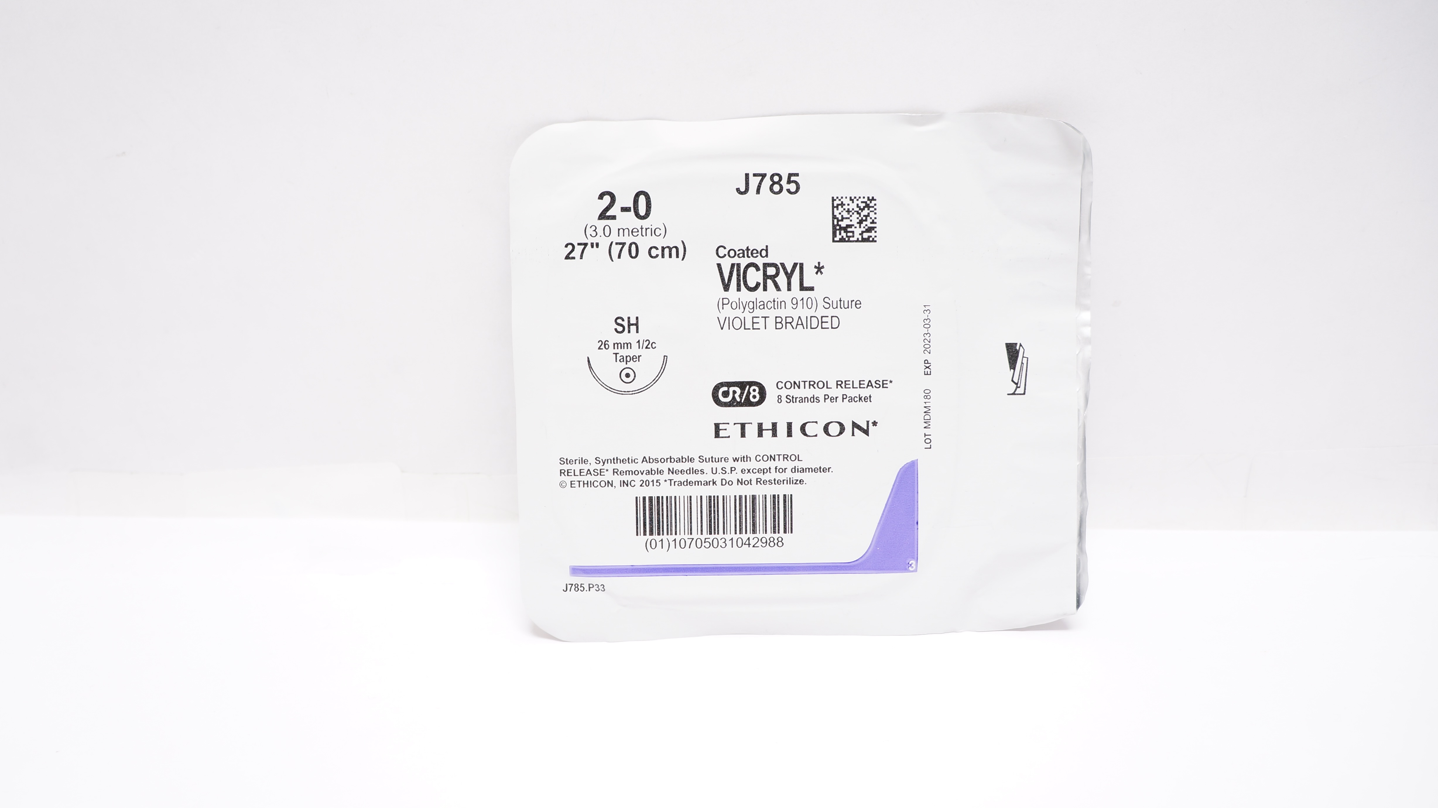 Ethicon J785 2-0 VICRYL, SH, 26mm 1/2c Taper, 27inch (x)