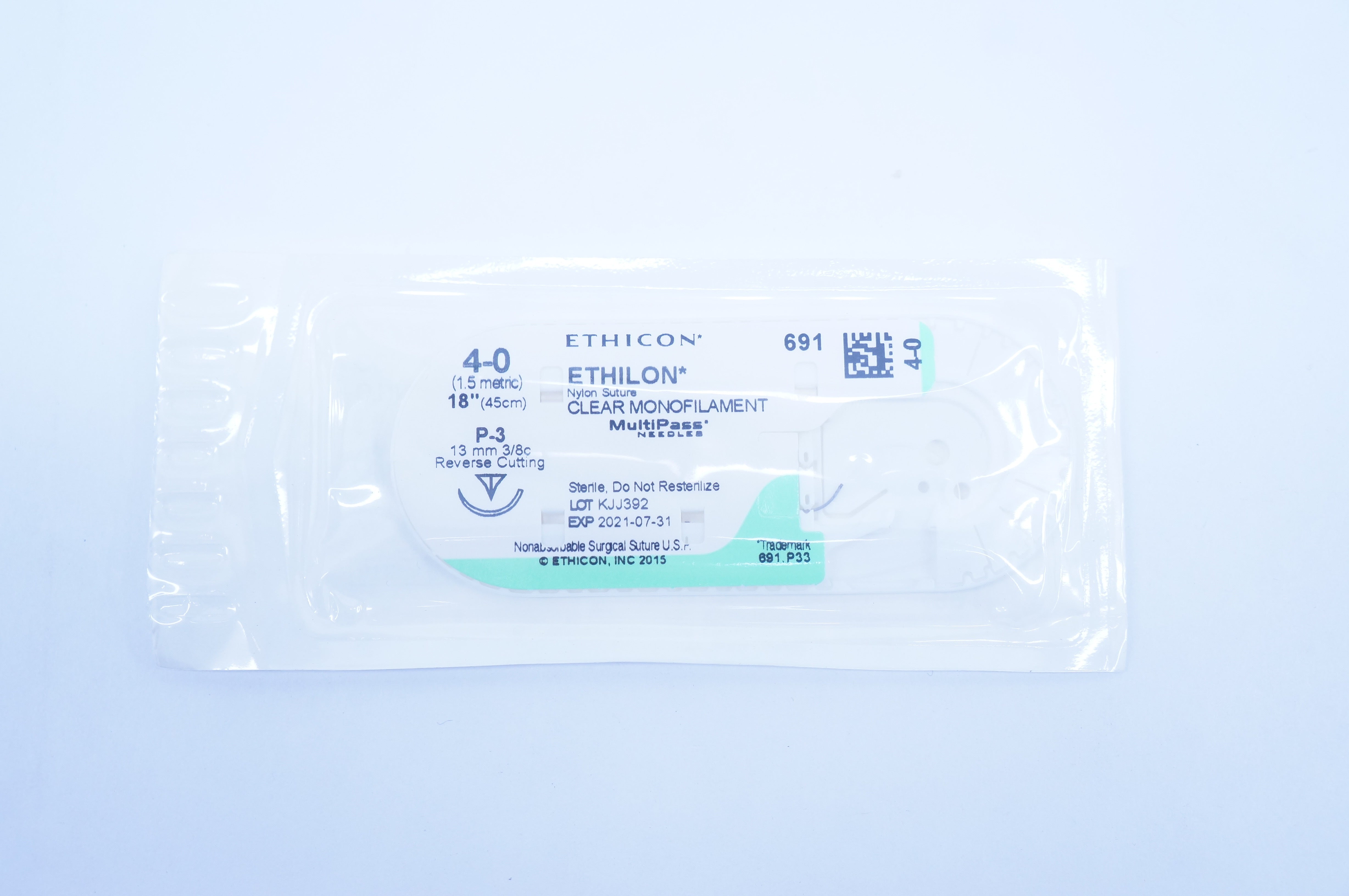 Ethicon 691 4-0 Ethilon Nylon Stre P-3 13mm 3/8c Reverse Cutting 18 inch