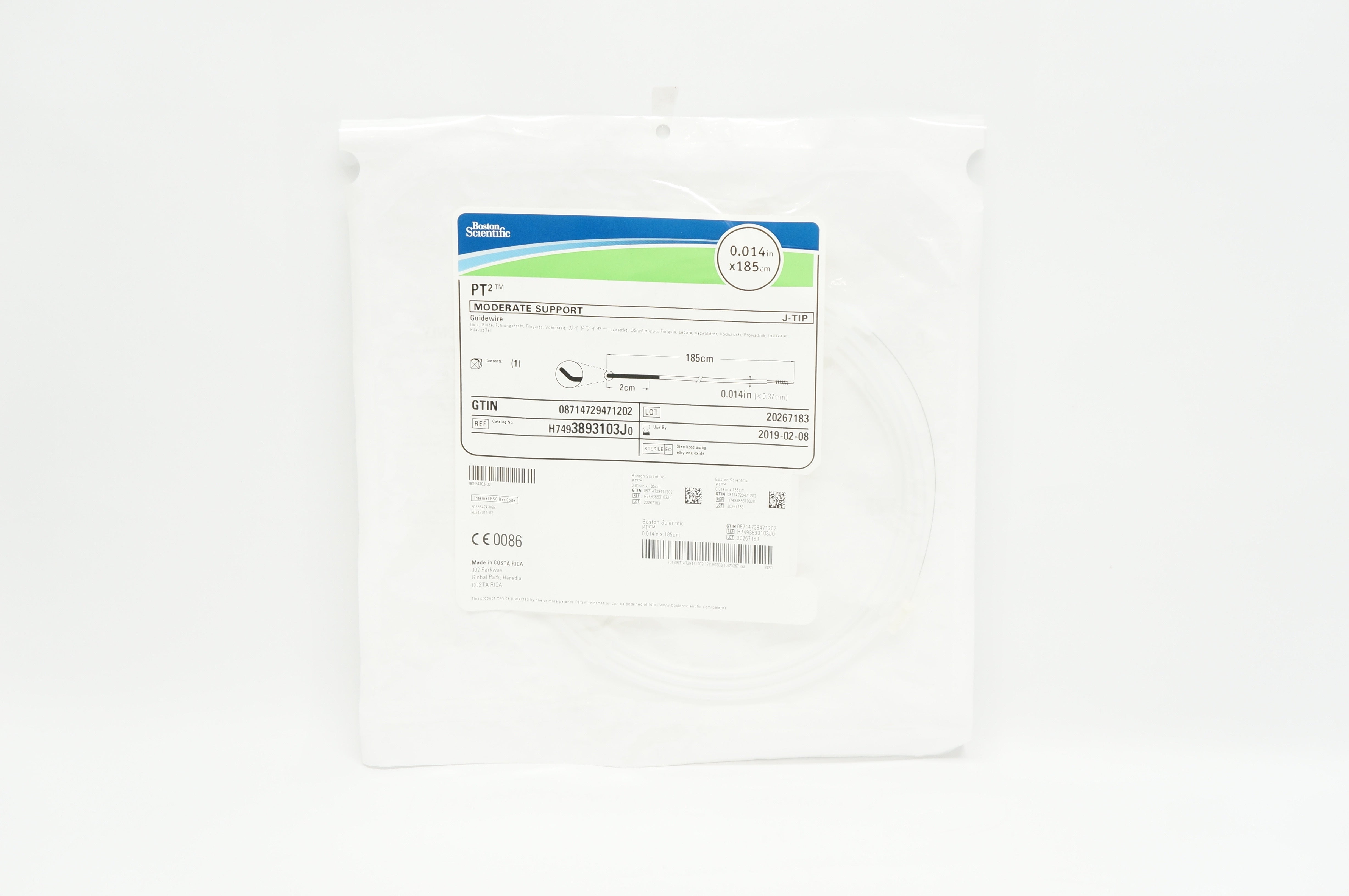 Boston Scientific H7493893103J0 PT2 Moderate Support Guidewire 0.014inx185cm (x)