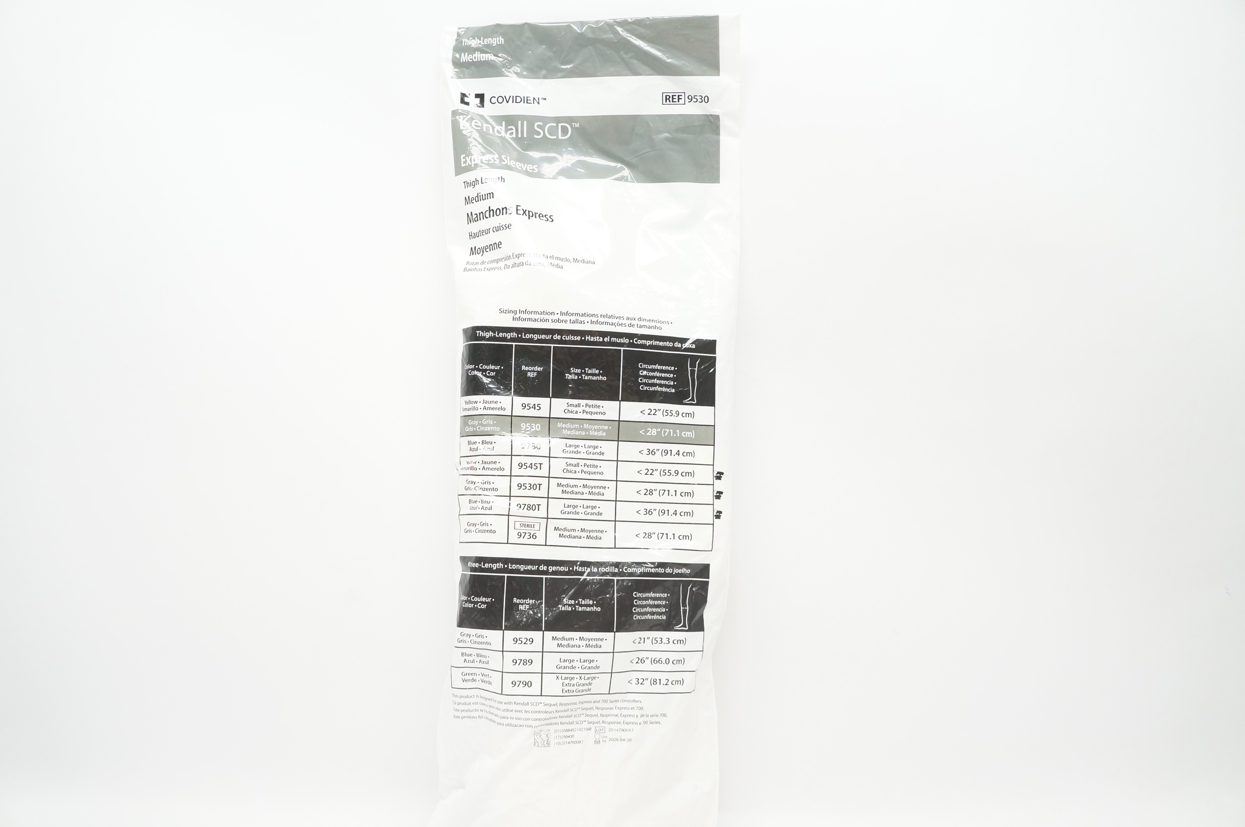 Covidien 9530 Kendall SCD Express Sleeves Thigh Length Medium Gray < 28inch